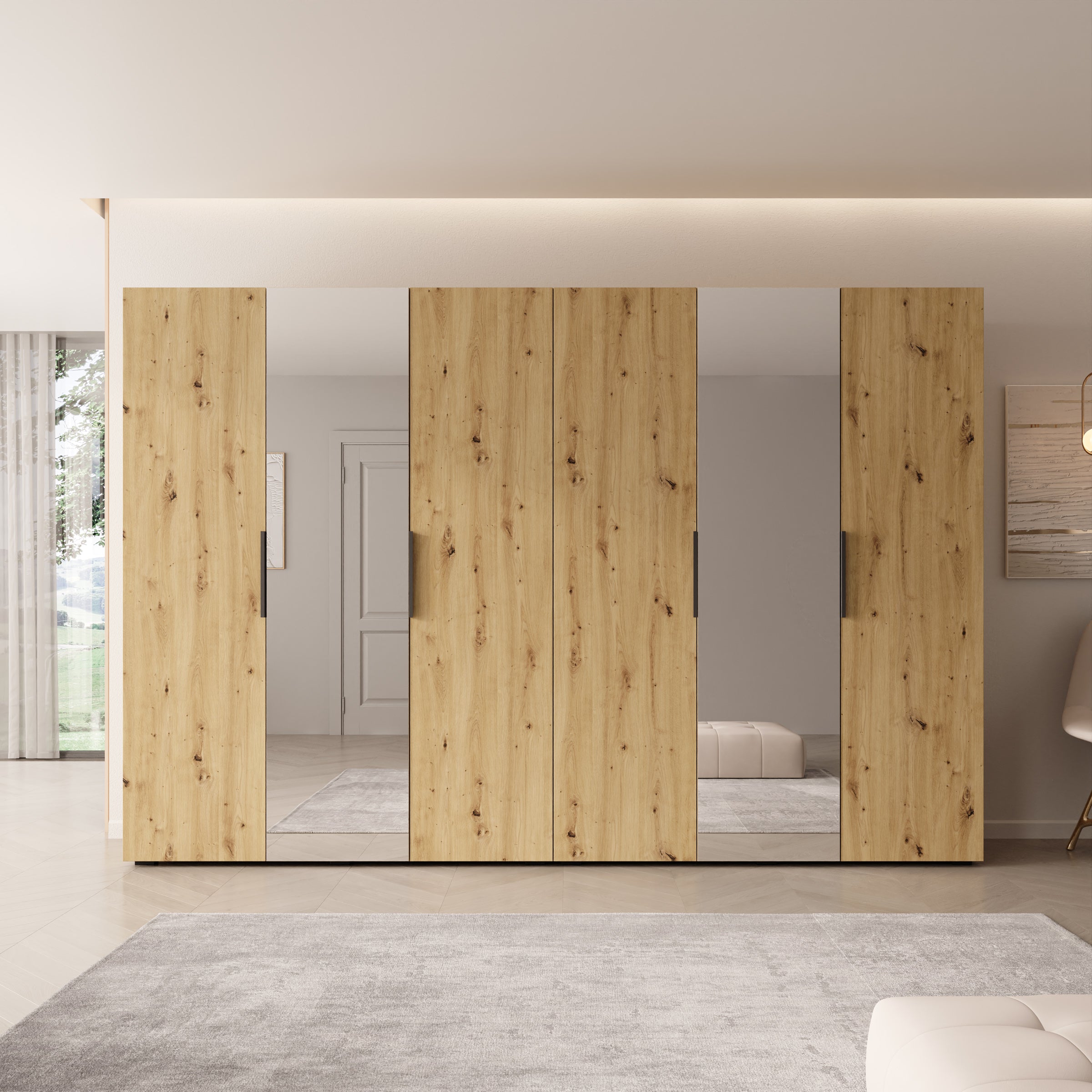 Marquesa - Kledingkast met spiegel - Eiken - 300x50x202 cm