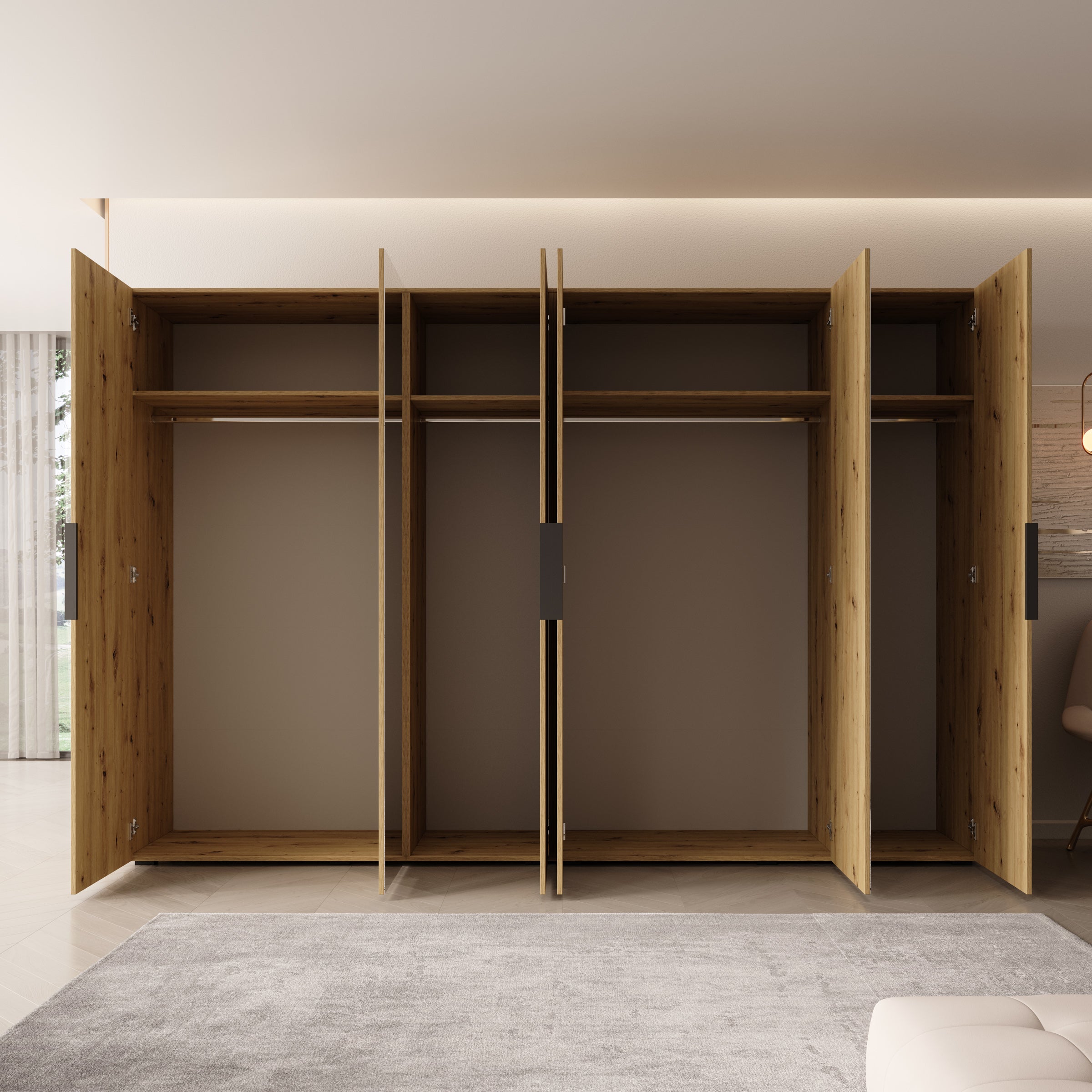 Marquesa - Kledingkast met spiegel - Eiken - 300x50x202 cm