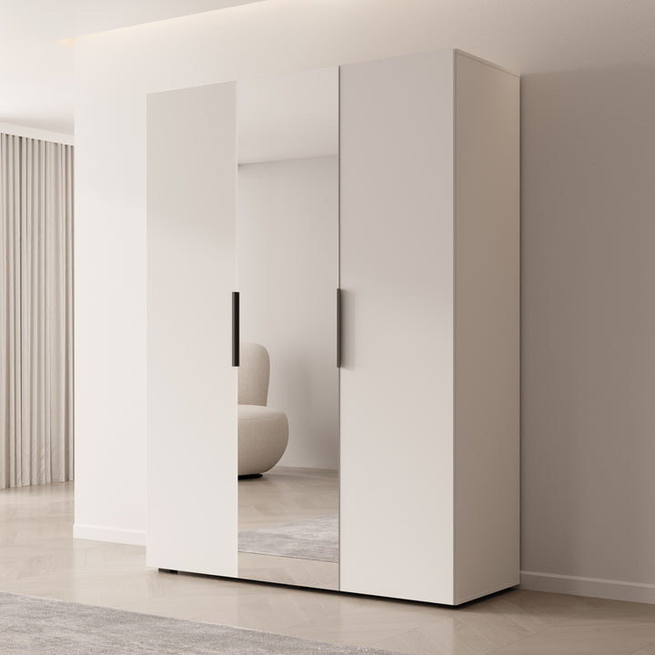 Marquesa - Kledingkast met spiegel - Wit - 150x50x202 cm