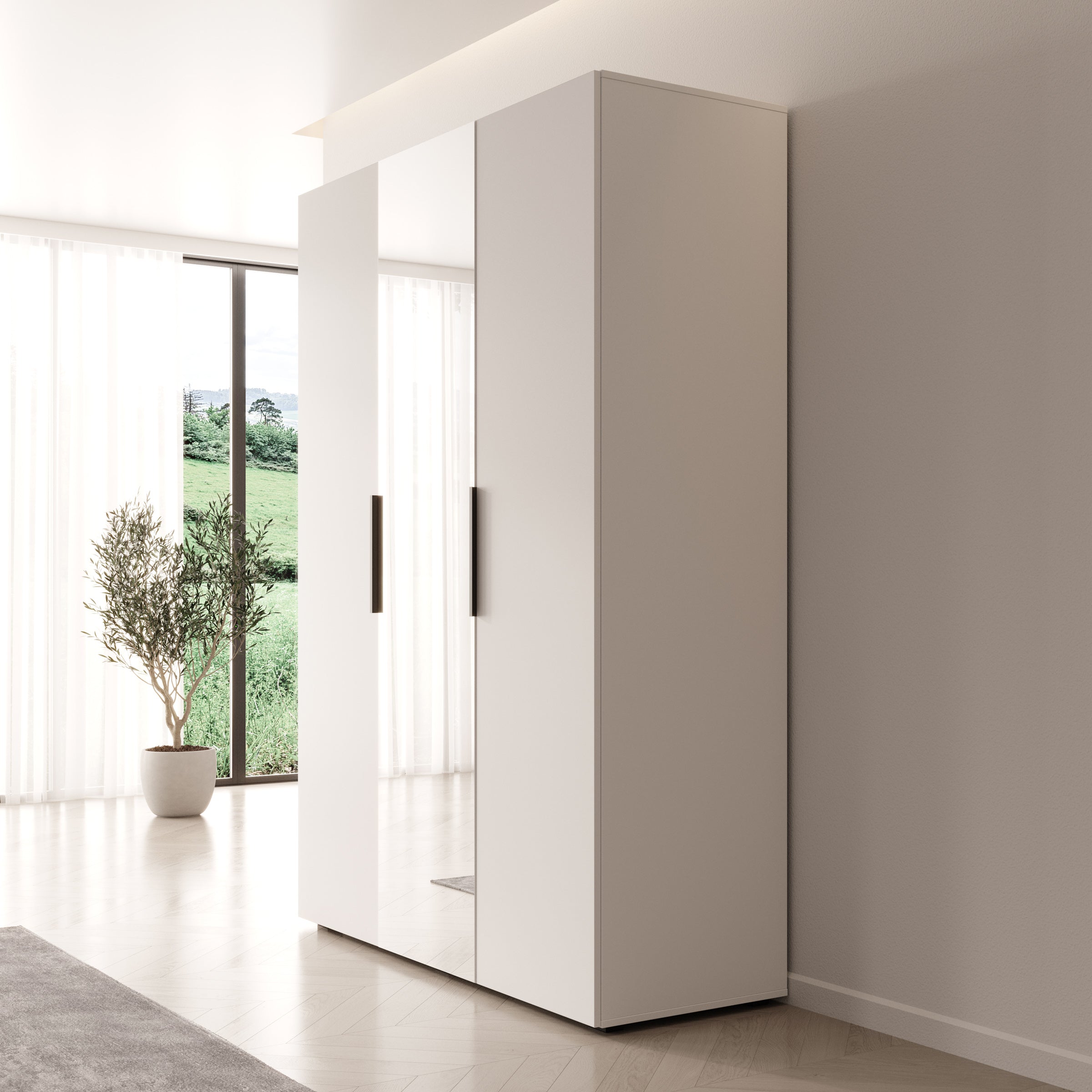 Marquesa - Kledingkast met spiegel - Wit - 150x50x202 cm