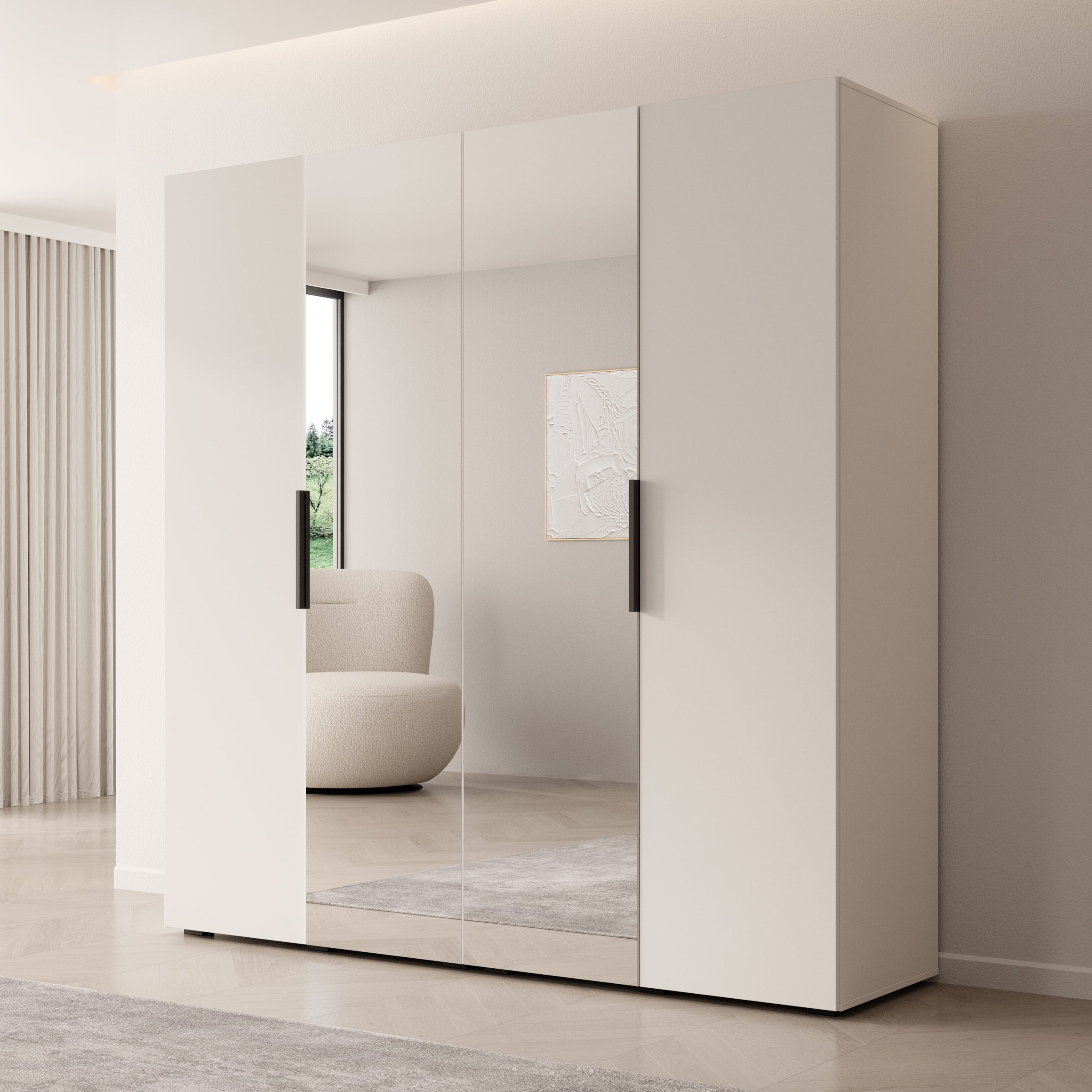 Marquesa - Kledingkast met spiegel - Wit - 200x50x202 cm