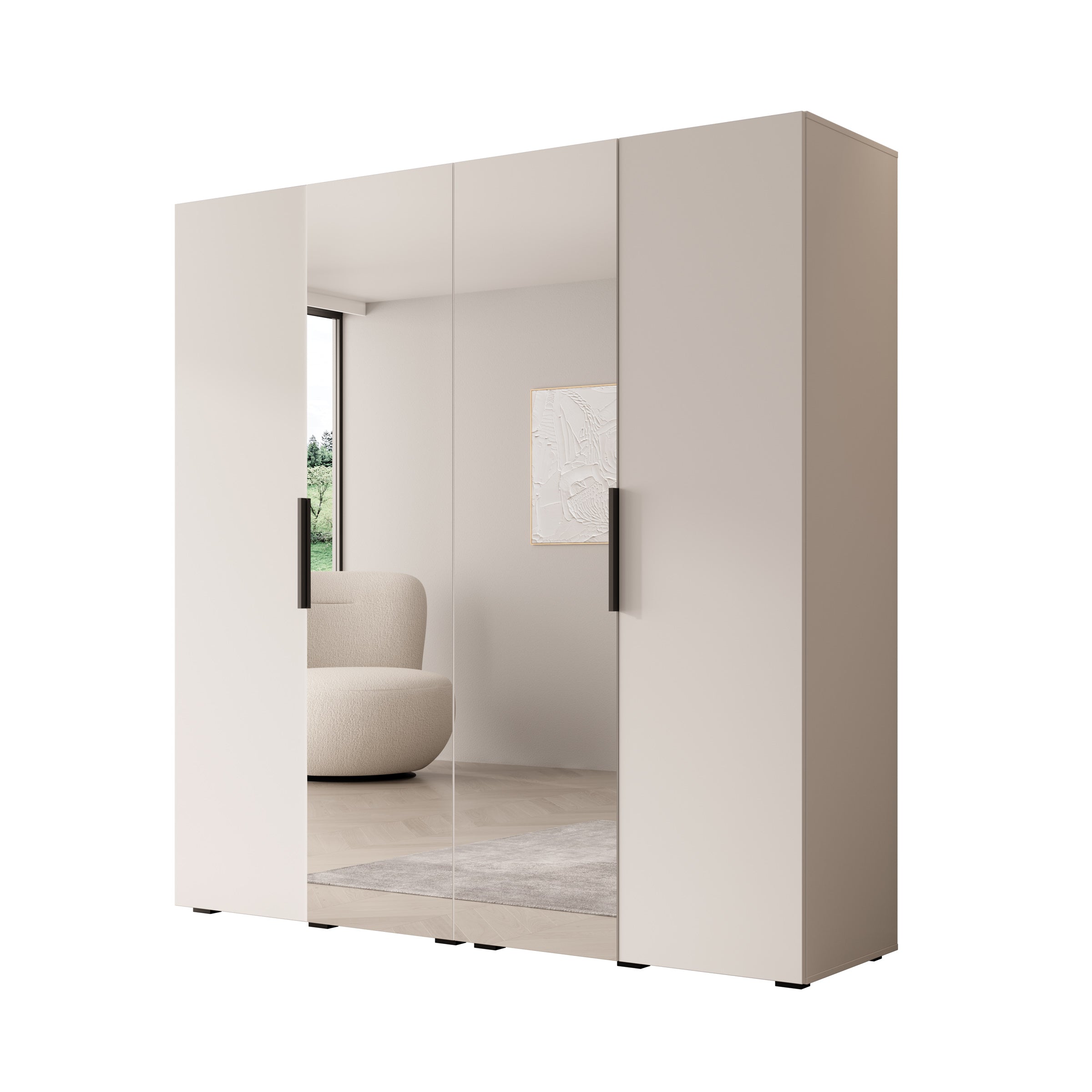 Marquesa - Kledingkast met spiegel - Wit - 200x50x202 cm