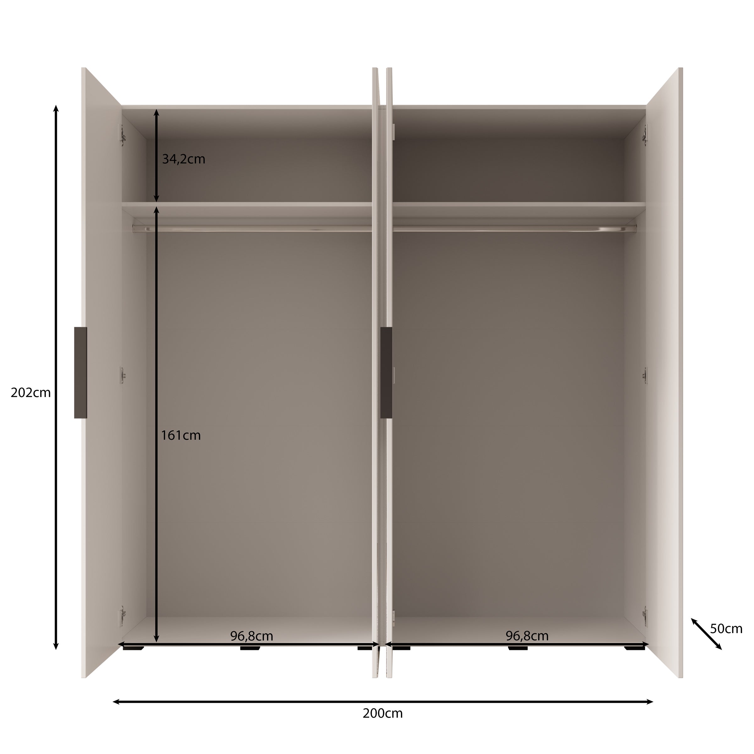 Marquesa - Kledingkast met spiegel - Wit - 200x50x202 cm