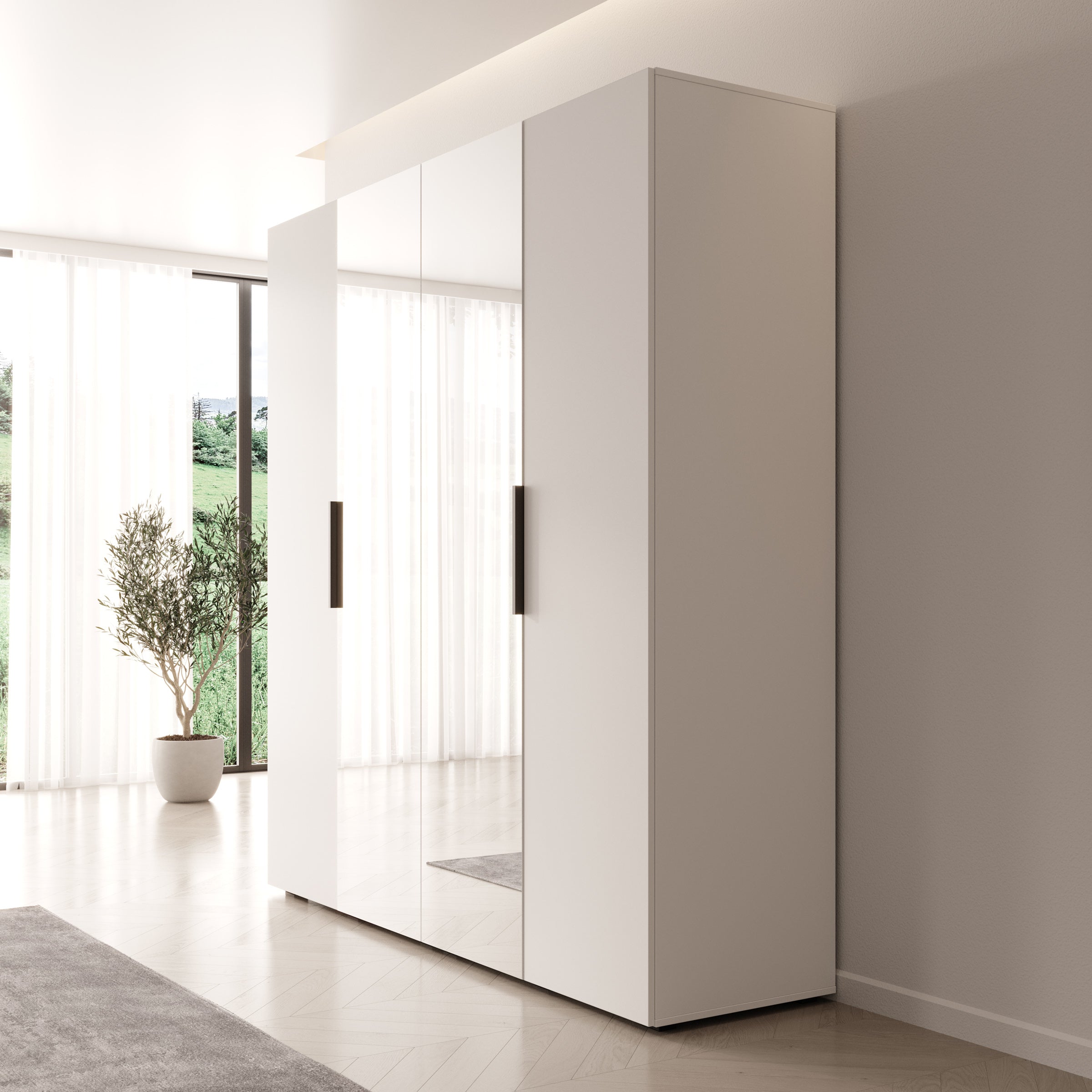 Marquesa - Kledingkast met spiegel - Wit - 200x50x202 cm