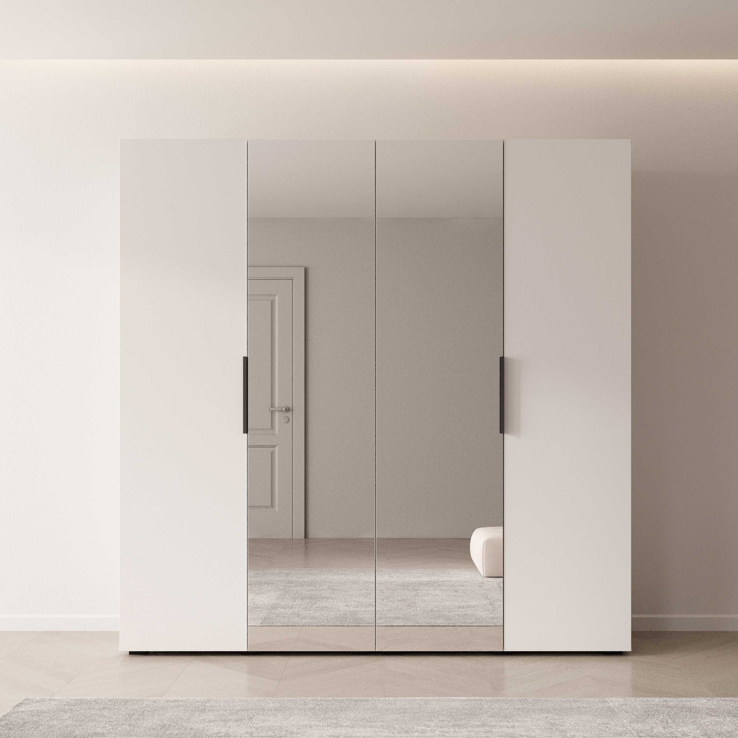 Marquesa - Kledingkast met spiegel - Wit - 200x50x202 cm