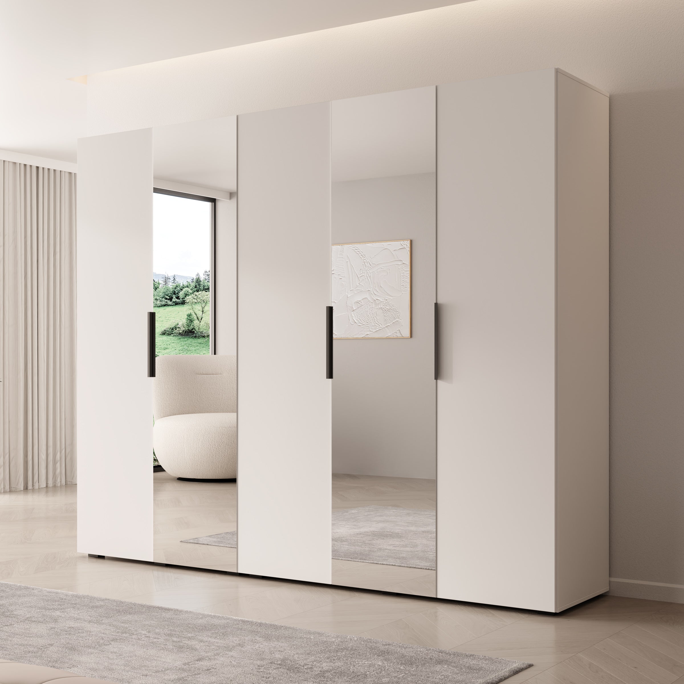 Marquesa - Kledingkast met spiegel - Wit - 250x50x202 cm