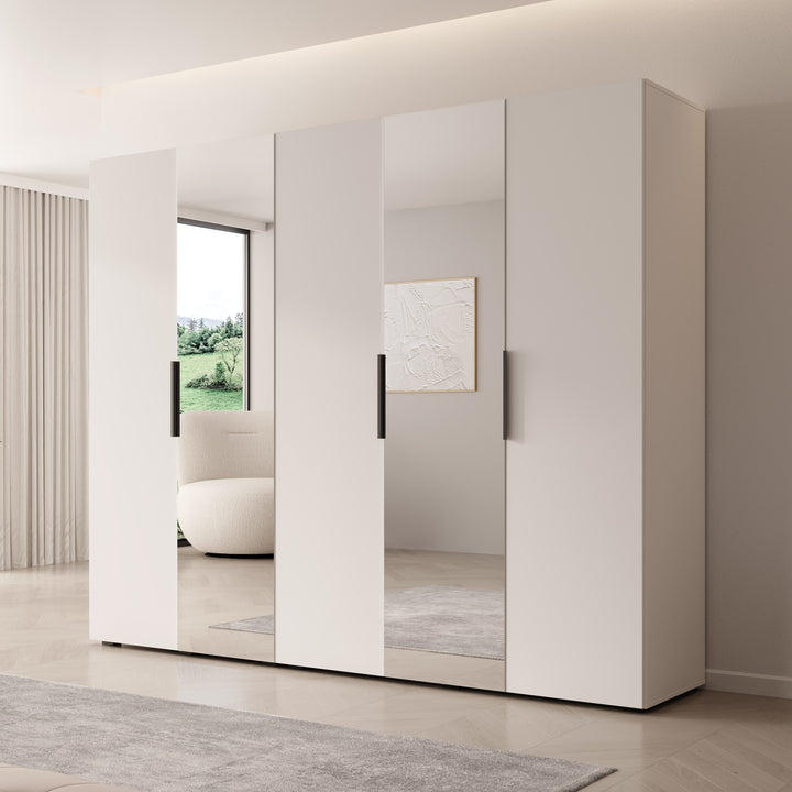 Marquesa - Kledingkast met spiegel - Wit - 250x50x202 cm