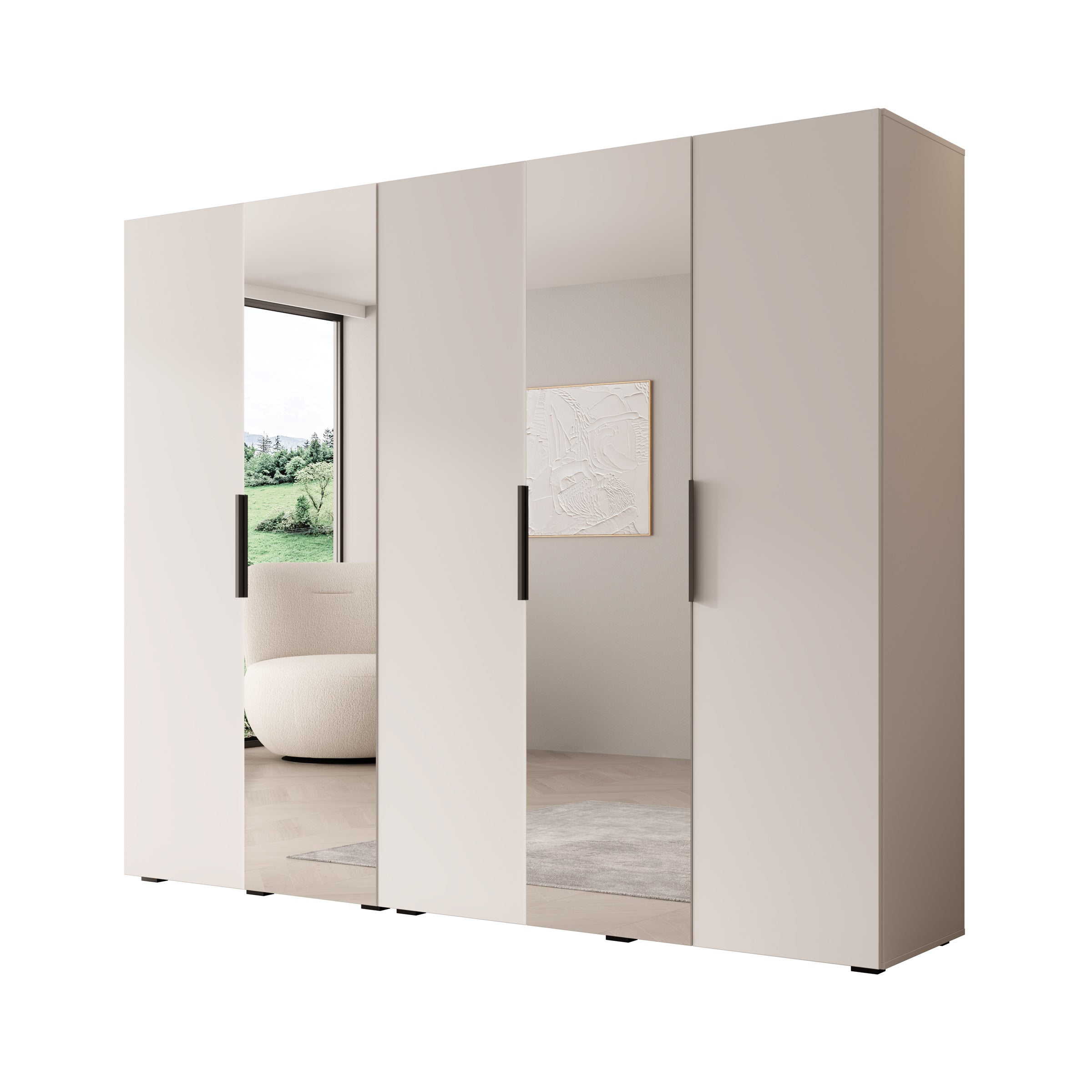 Marquesa - Kledingkast met spiegel - Wit - 250x50x202 cm