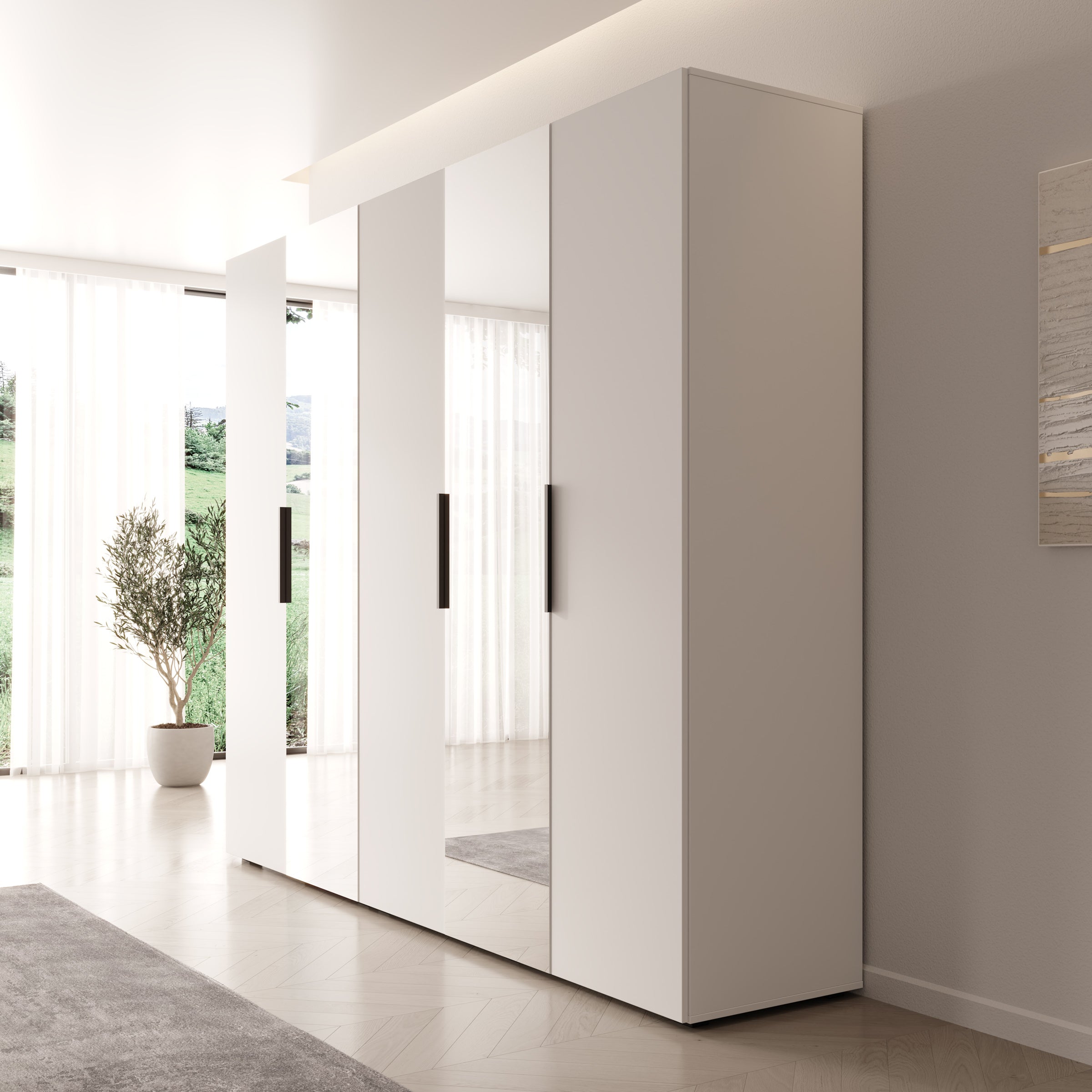 Marquesa - Kledingkast met spiegel - Wit - 250x50x202 cm