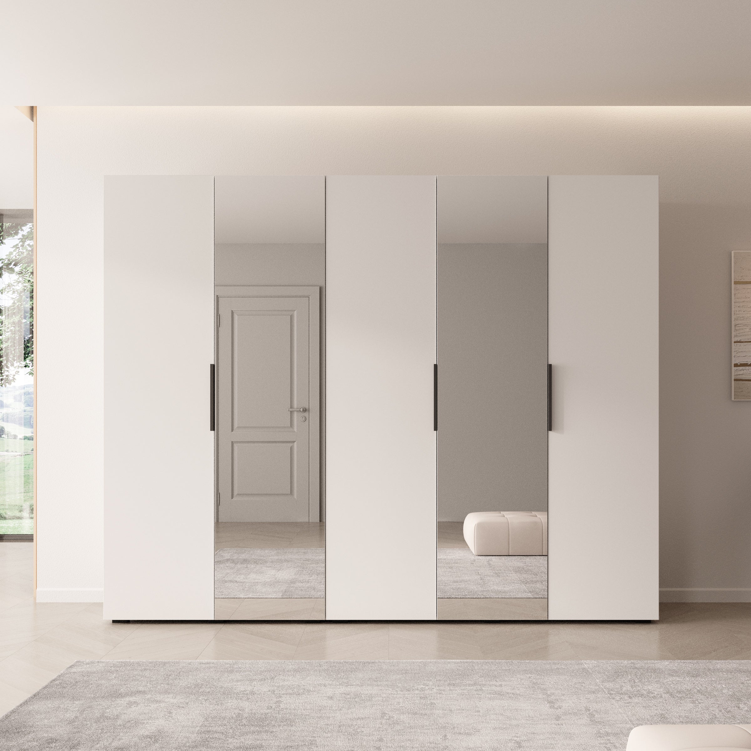 Marquesa - Kledingkast met spiegel - Wit - 250x50x202 cm