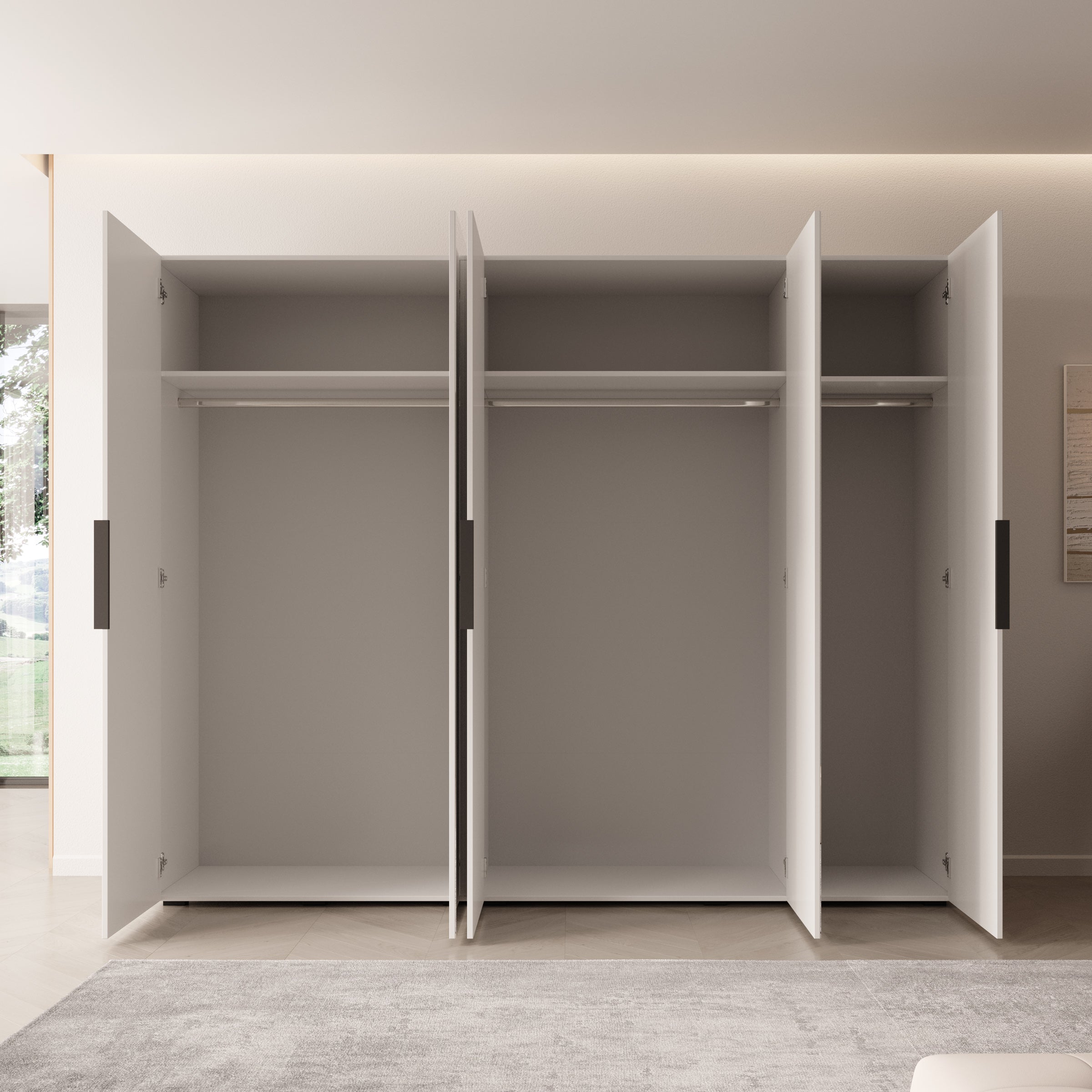 Marquesa - Kledingkast met spiegel - Wit - 250x50x202 cm