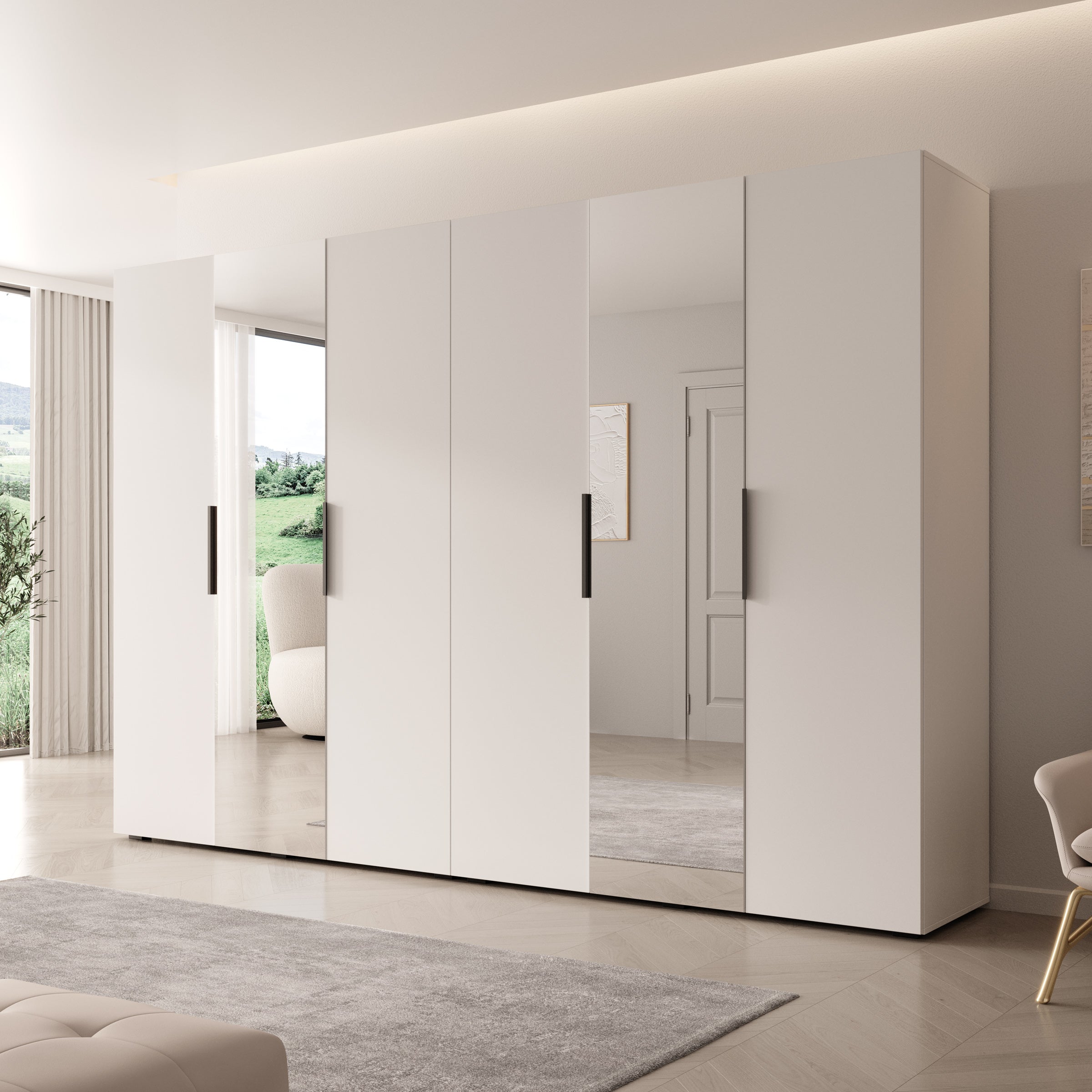 Marquesa - Kledingkast met spiegel - Wit - 300x50x202 cm