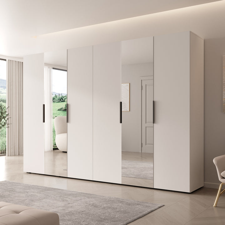 Marquesa - Kledingkast met spiegel - Wit - 300x50x202 cm