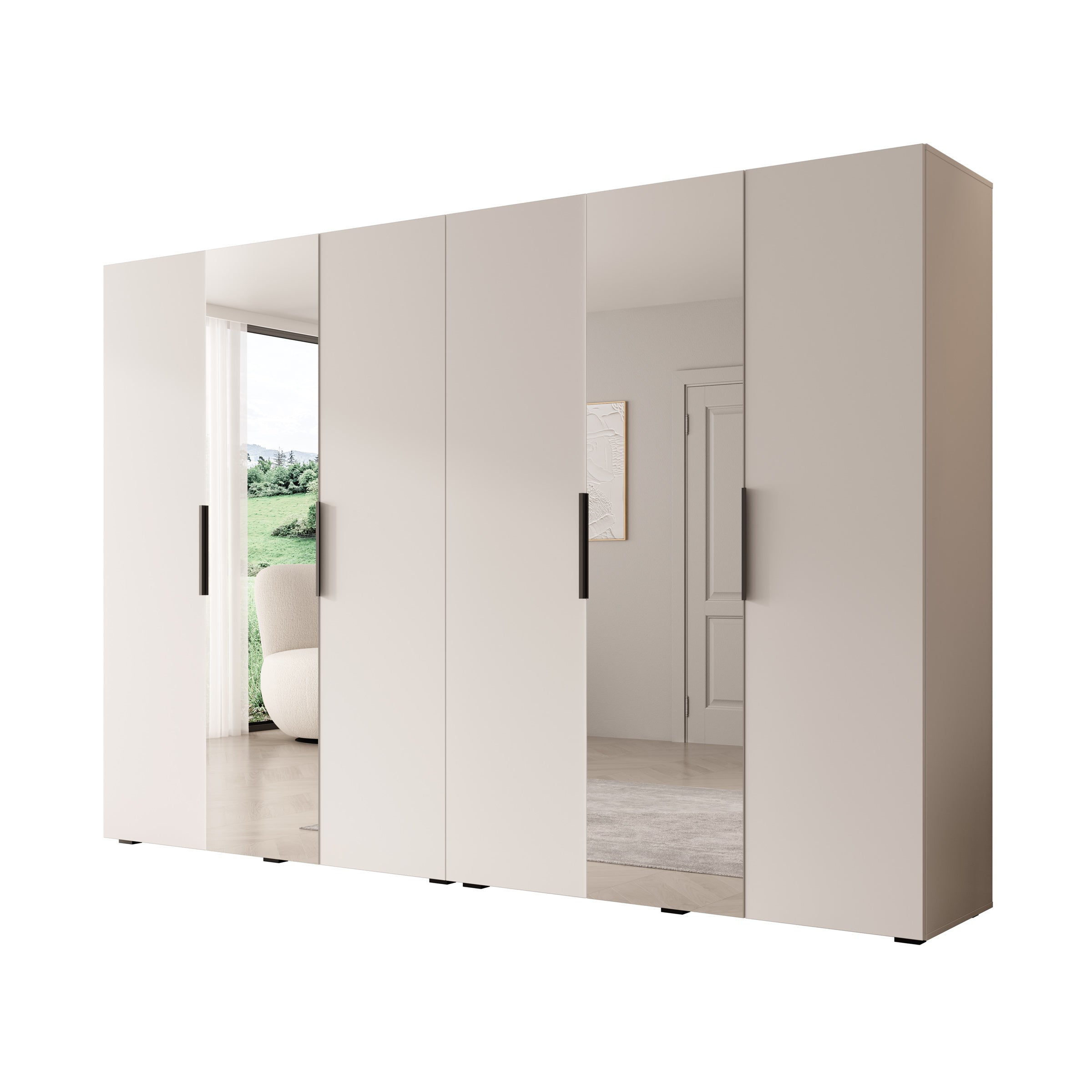 Marquesa - Kledingkast met spiegel - Wit - 300x50x202 cm