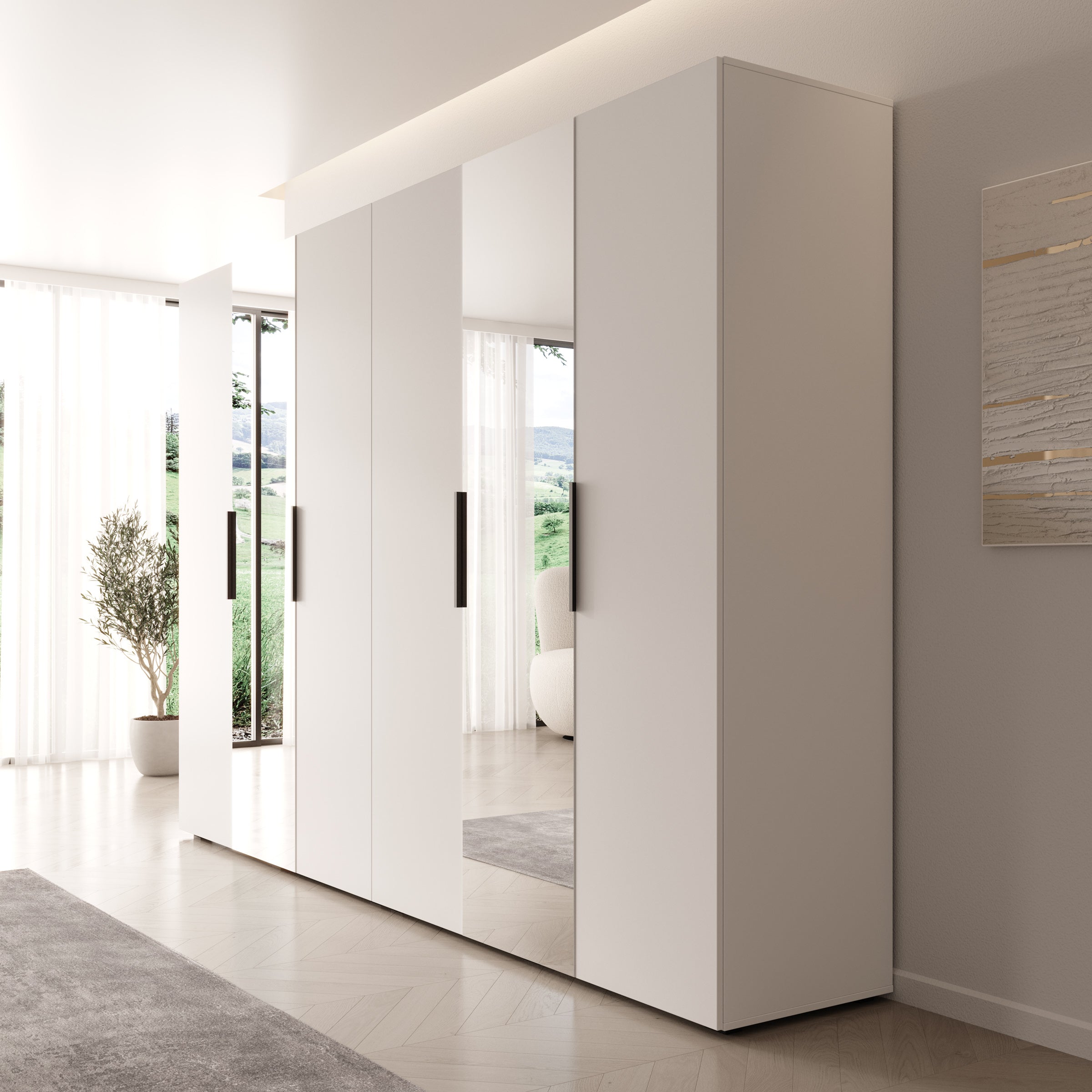 Marquesa - Kledingkast met spiegel - Wit - 300x50x202 cm