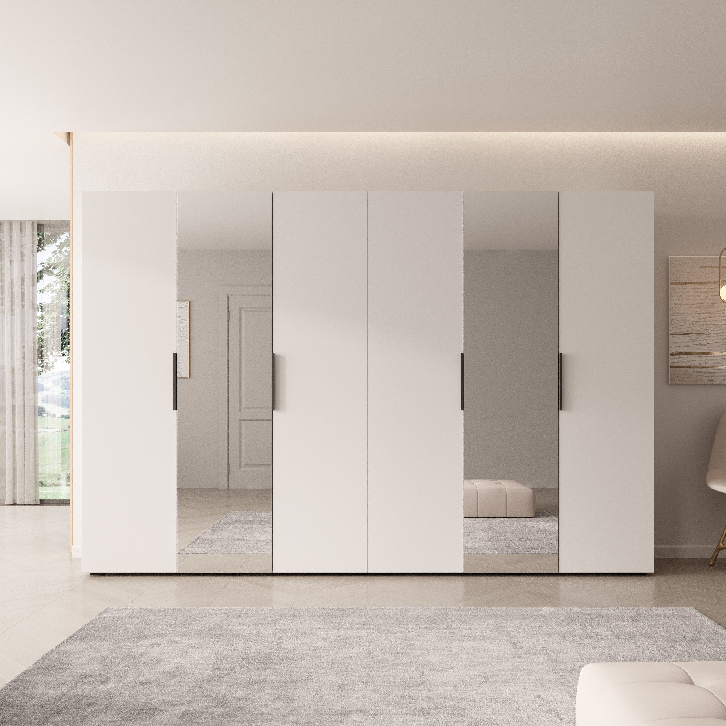 Marquesa - Kledingkast met spiegel - Wit - 300x50x202 cm