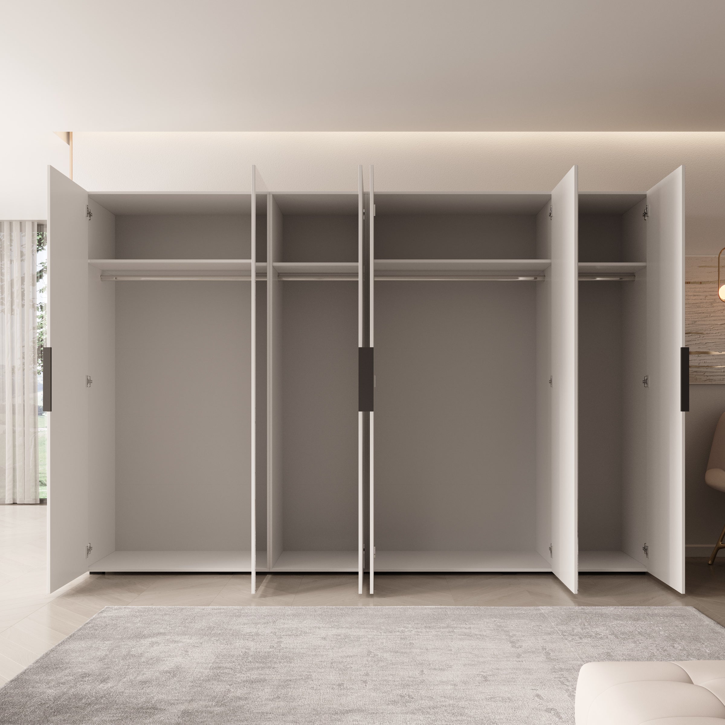 Marquesa - Kledingkast met spiegel - Wit - 300x50x202 cm