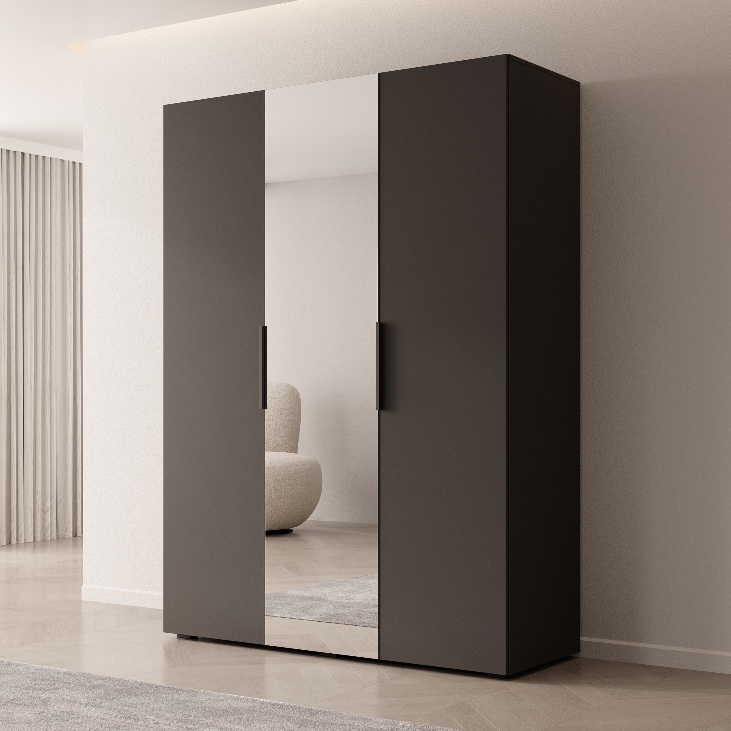 Marquesa - Kledingkast met spiegel - Zwart - 150x50x202 cm