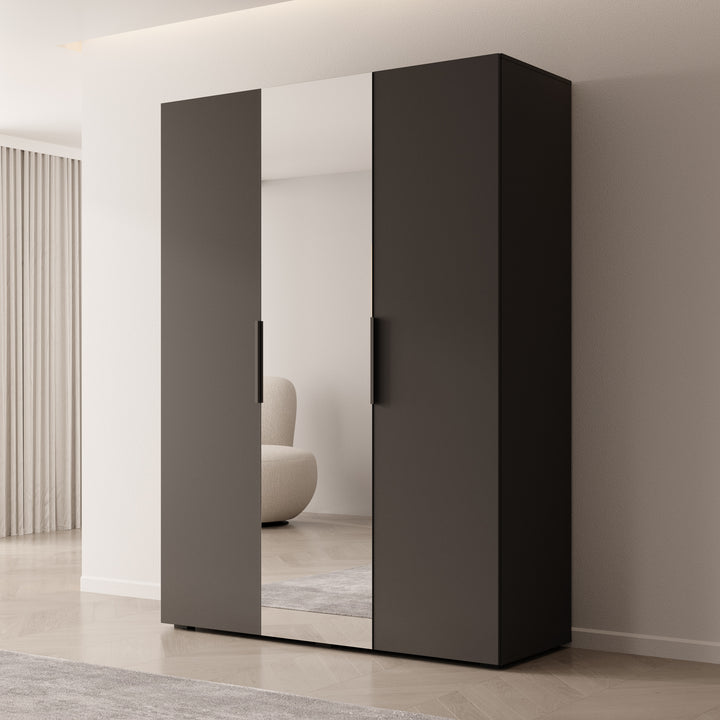 Marquesa - Kledingkast met spiegel - Zwart - 150x50x202 cm