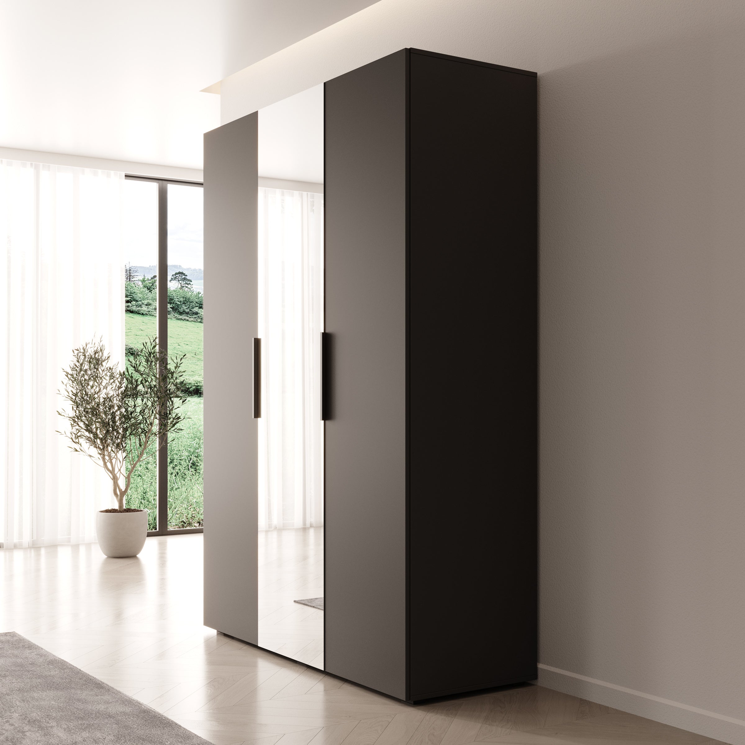 Marquesa - Kledingkast met spiegel - Zwart - 150x50x202 cm