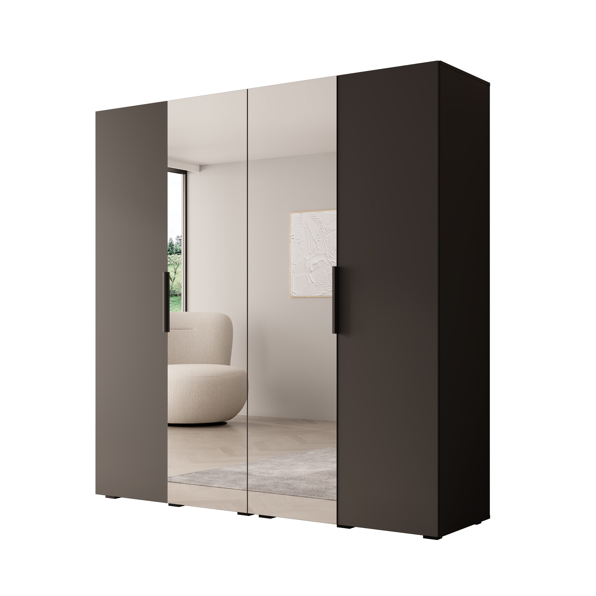 Marquesa - Kledingkast met spiegel - Zwart - 200x50x202 cm