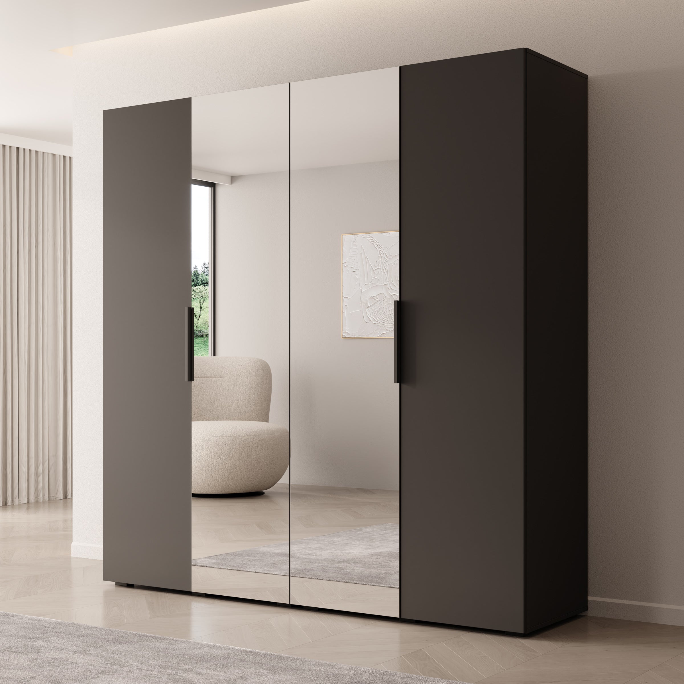 Marquesa - Kledingkast met spiegel - Zwart - 200x50x202 cm