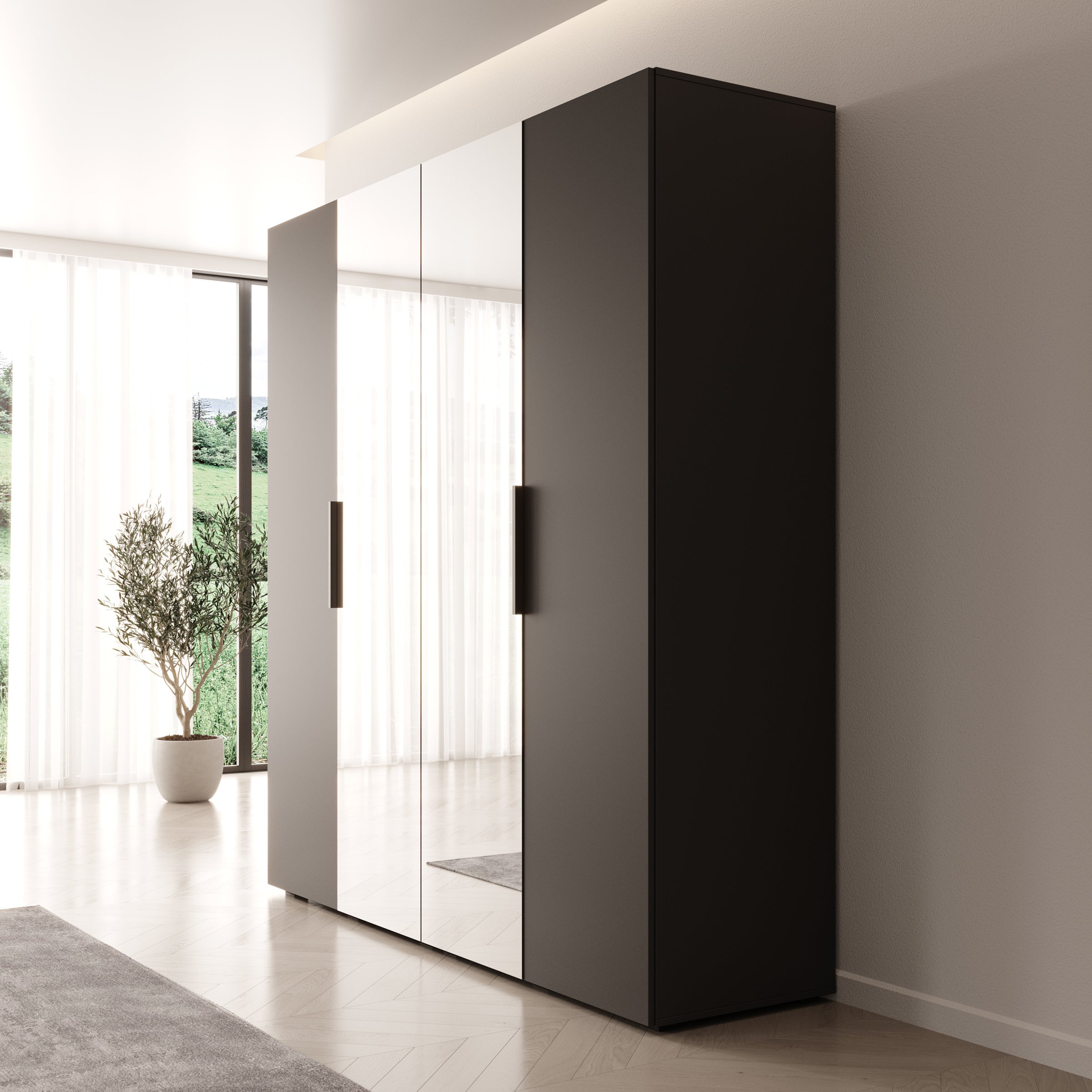 Marquesa - Kledingkast met spiegel - Zwart - 200x50x202 cm