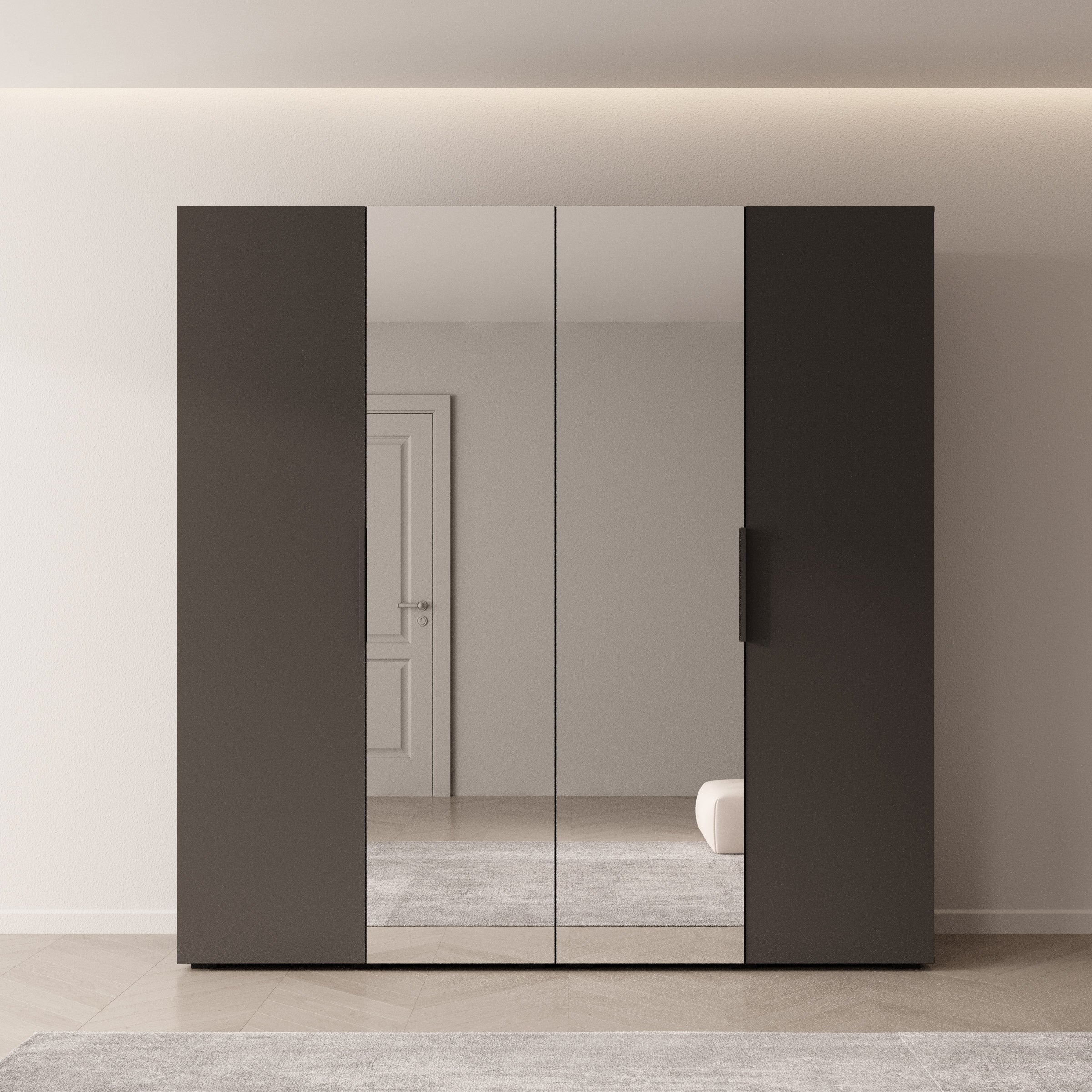 Marquesa - Kledingkast met spiegel - Zwart - 200x50x202 cm