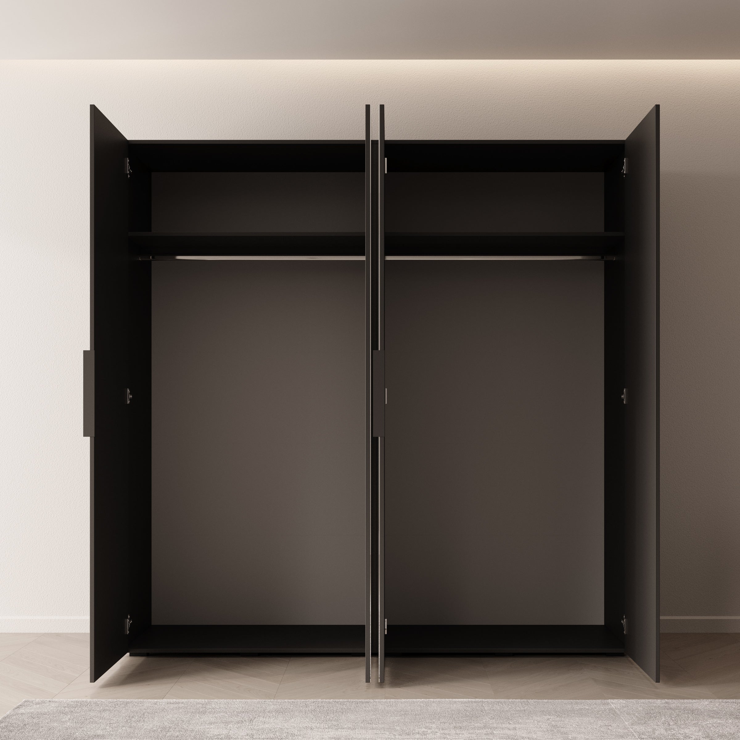 Marquesa - Kledingkast met spiegel - Zwart - 200x50x202 cm