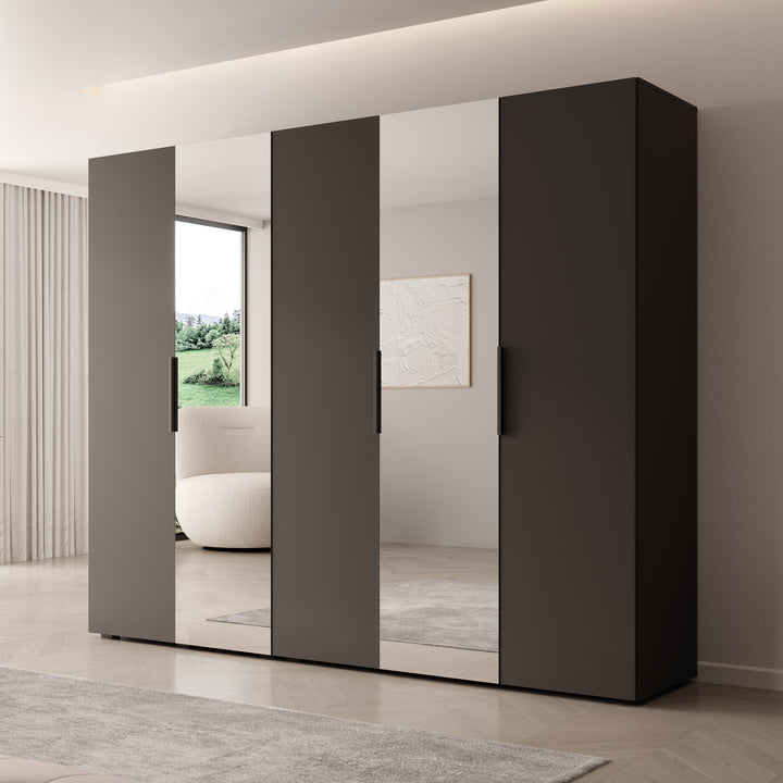 Marquesa - Kledingkast met spiegel - Zwart - 250x50x202 cm