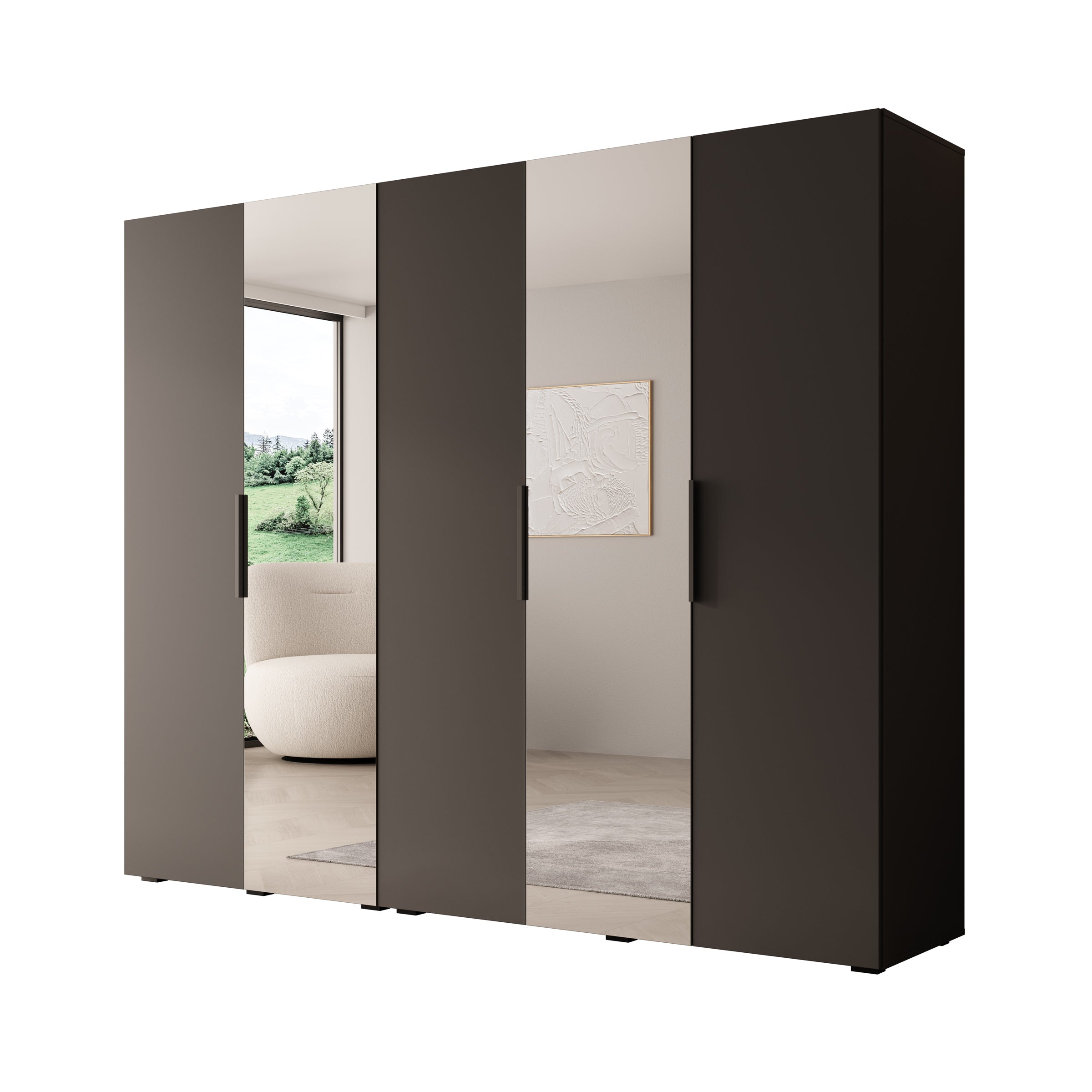 Marquesa - Kledingkast met spiegel - Zwart - 250x50x202 cm