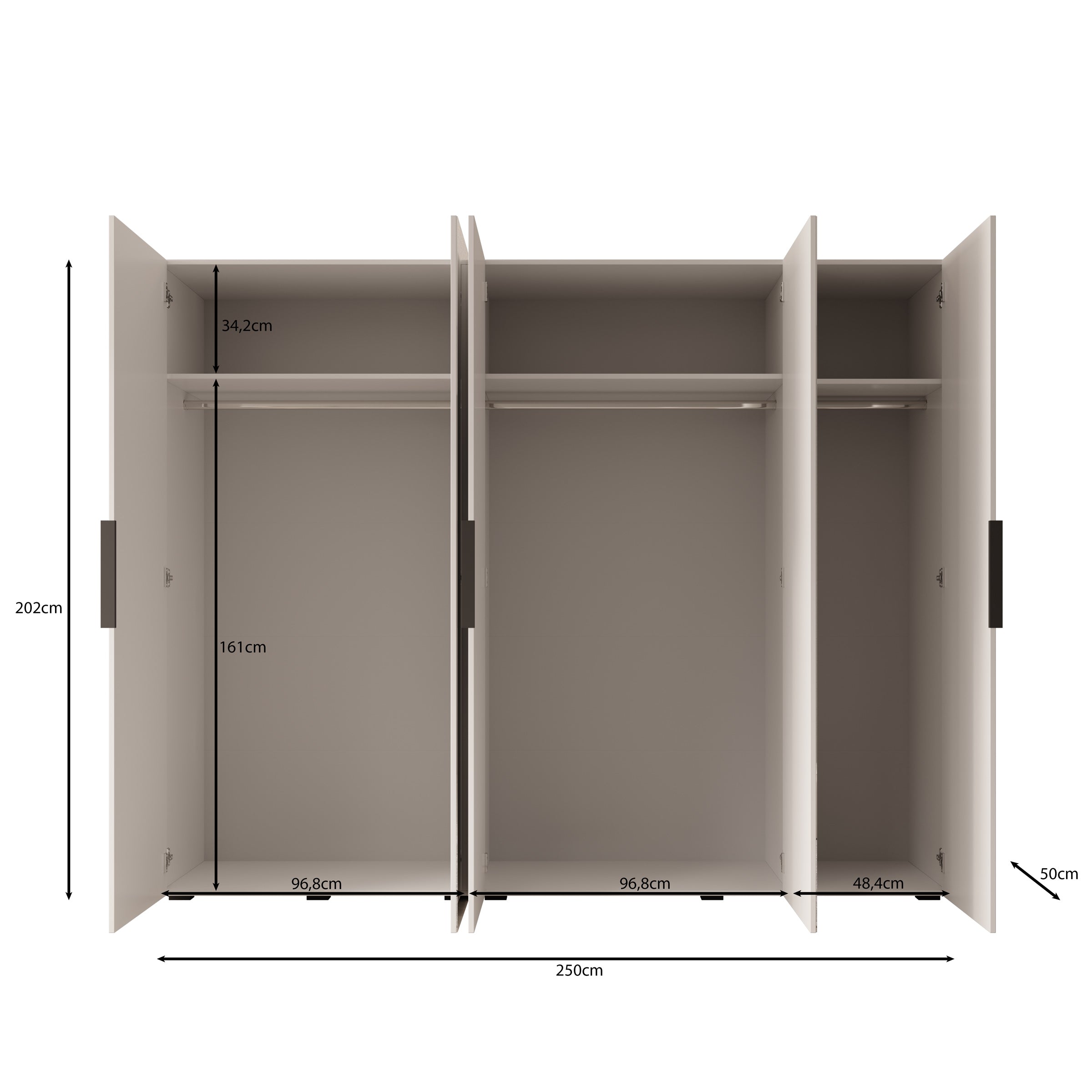 Marquesa - Kledingkast met spiegel - Zwart - 250x50x202 cm