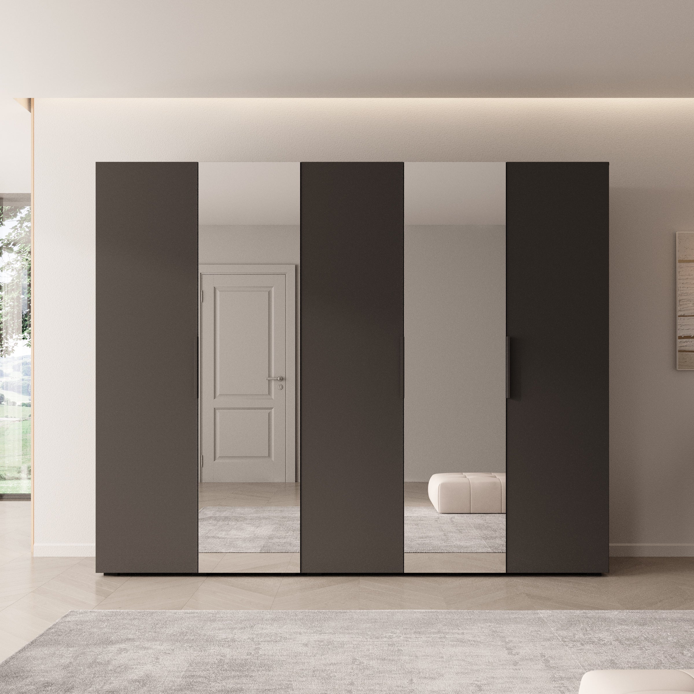 Marquesa - Kledingkast met spiegel - Zwart - 250x50x202 cm