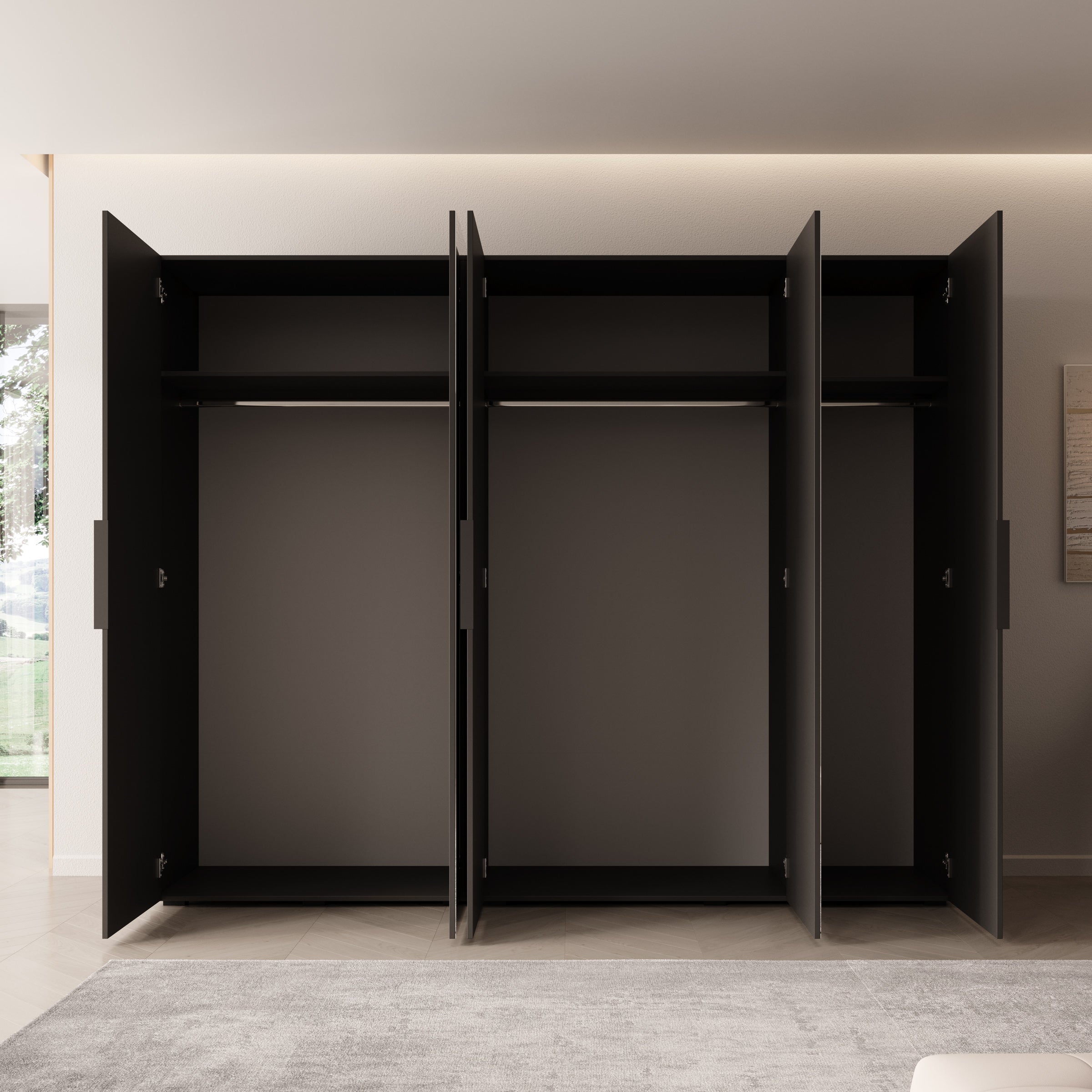 Marquesa - Kledingkast met spiegel - Zwart - 250x50x202 cm