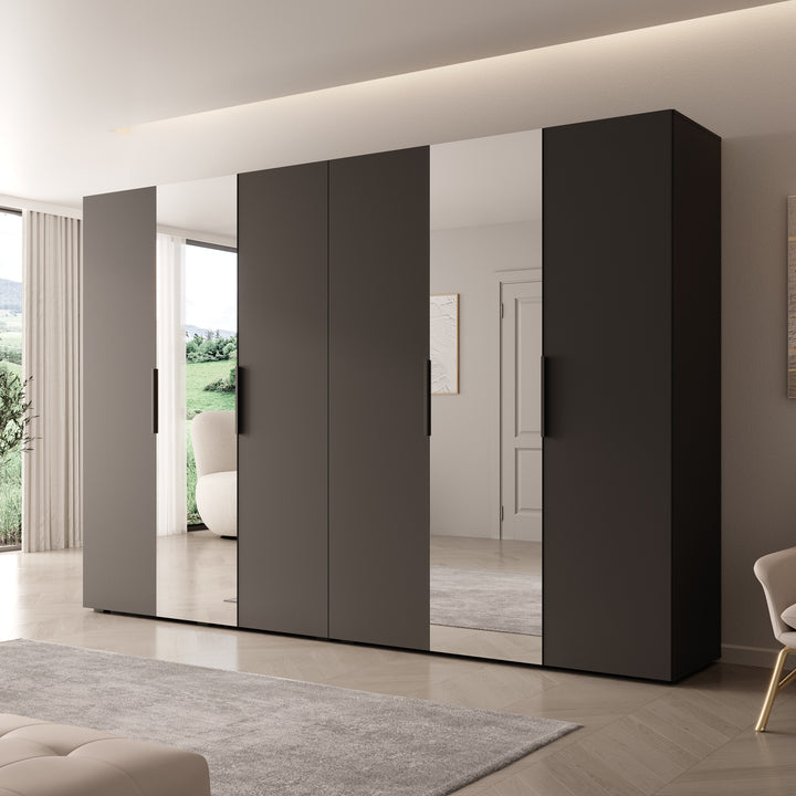 Marquesa - Kledingkast met spiegel - Zwart - 300x50x202 cm