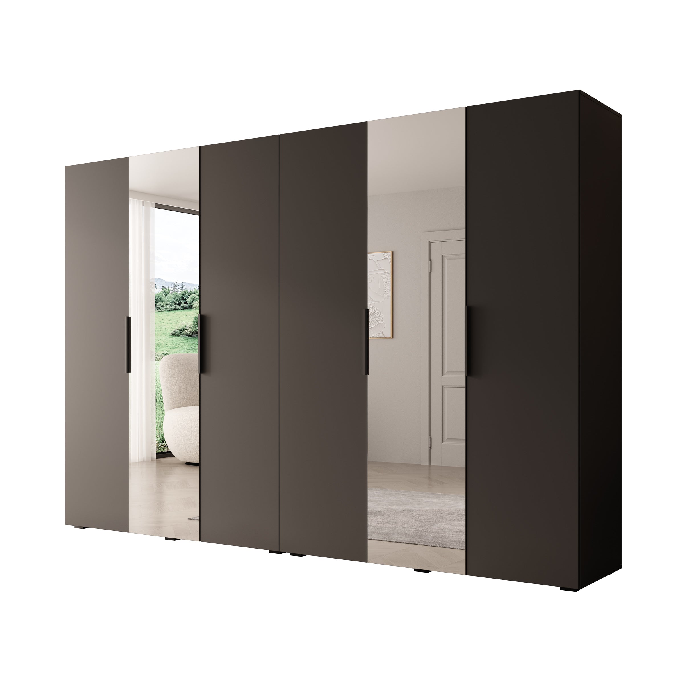 Marquesa - Kledingkast met spiegel - Zwart - 300x50x202 cm