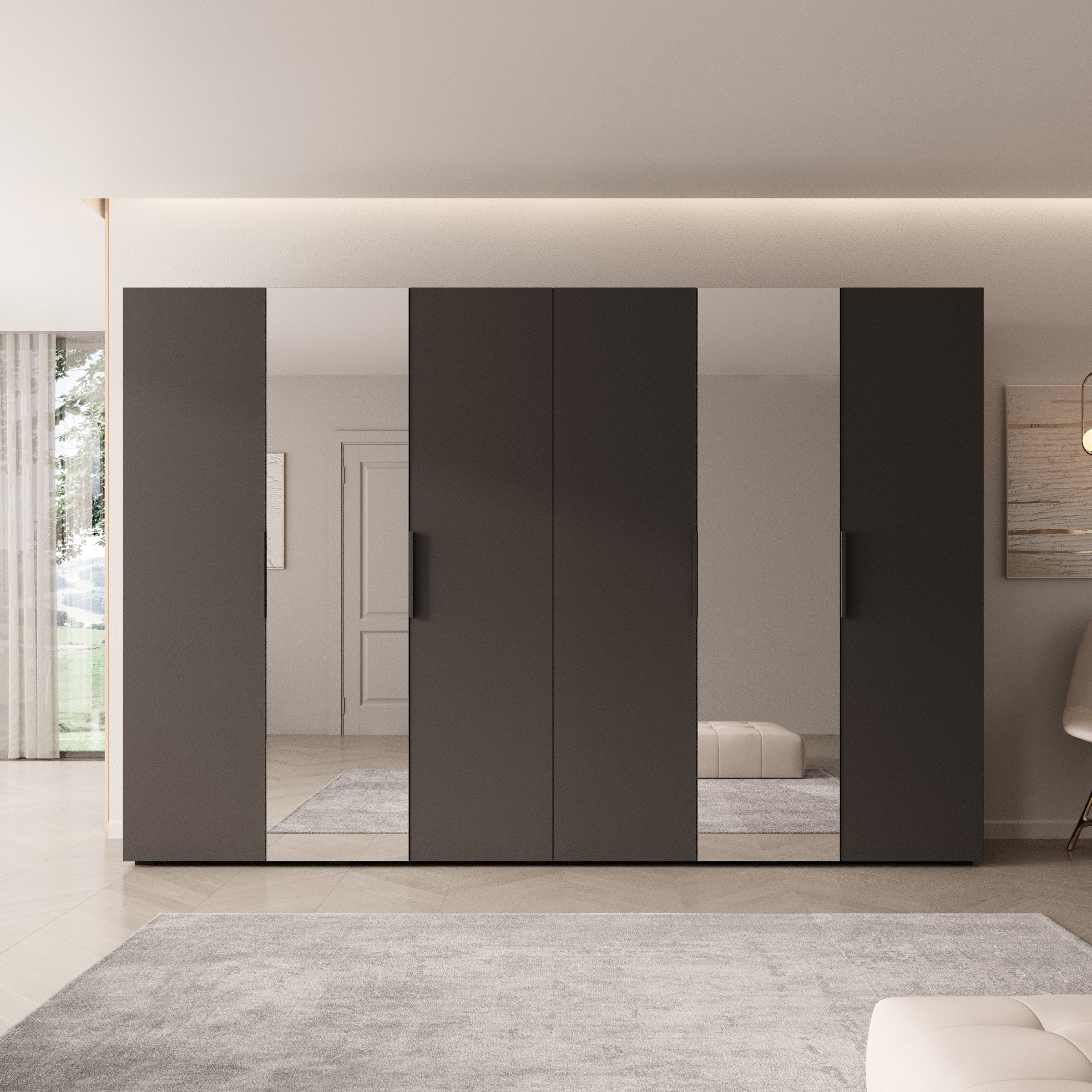 Marquesa - Kledingkast met spiegel - Zwart - 300x50x202 cm