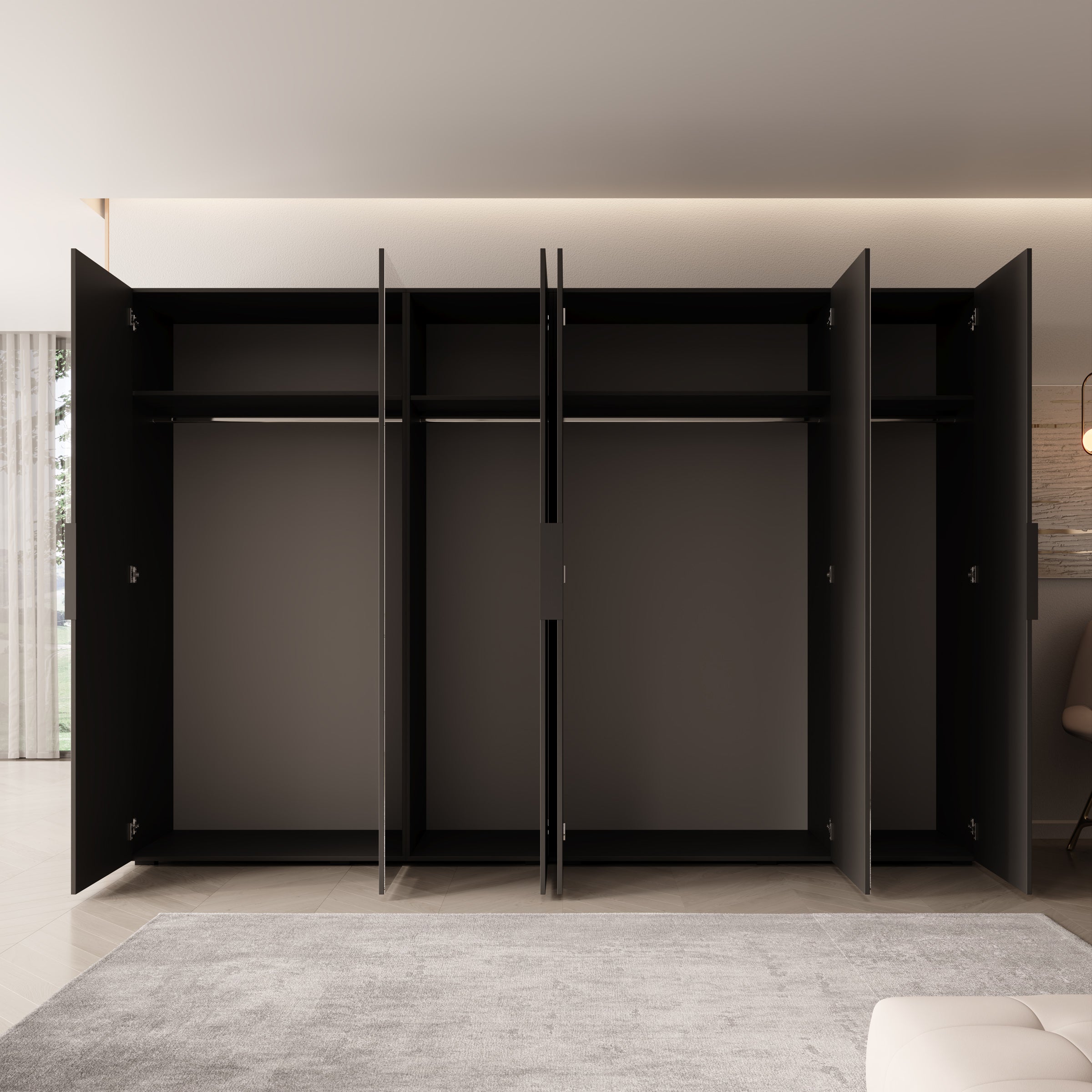 Marquesa - Kledingkast met spiegel - Zwart - 300x50x202 cm