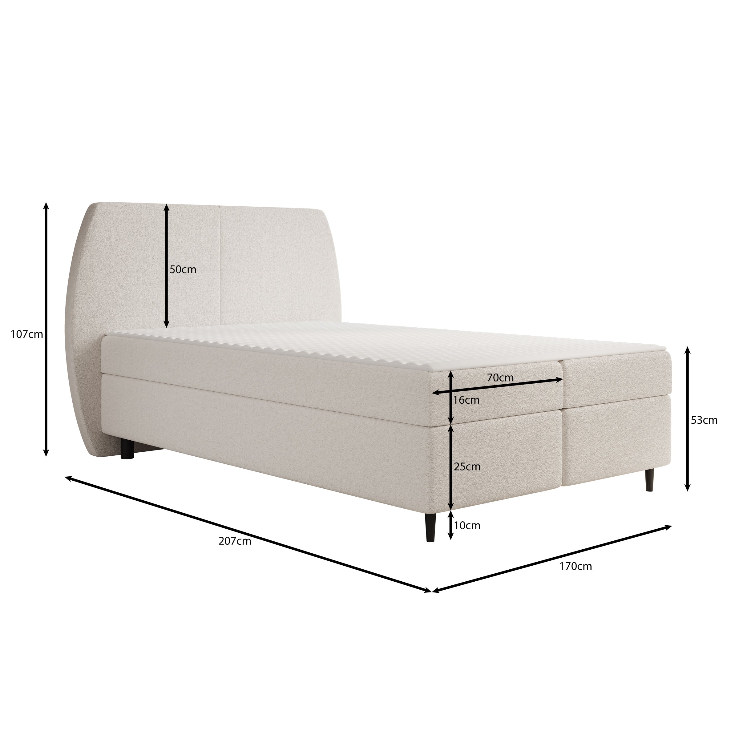 Marvella - Boxspring met opbergruimte - Stof beige - 140x200 cm