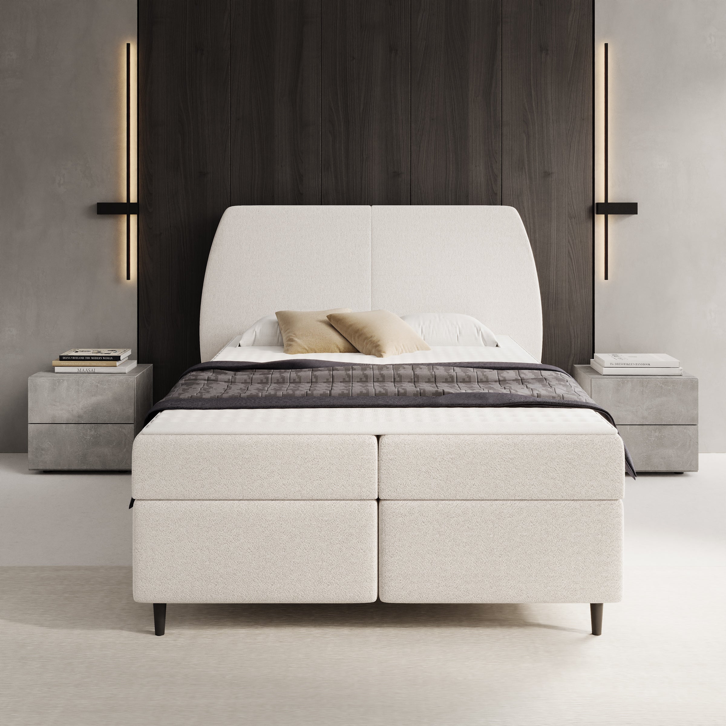 Marvella - Boxspring met opbergruimte - Stof beige - 140x200 cm