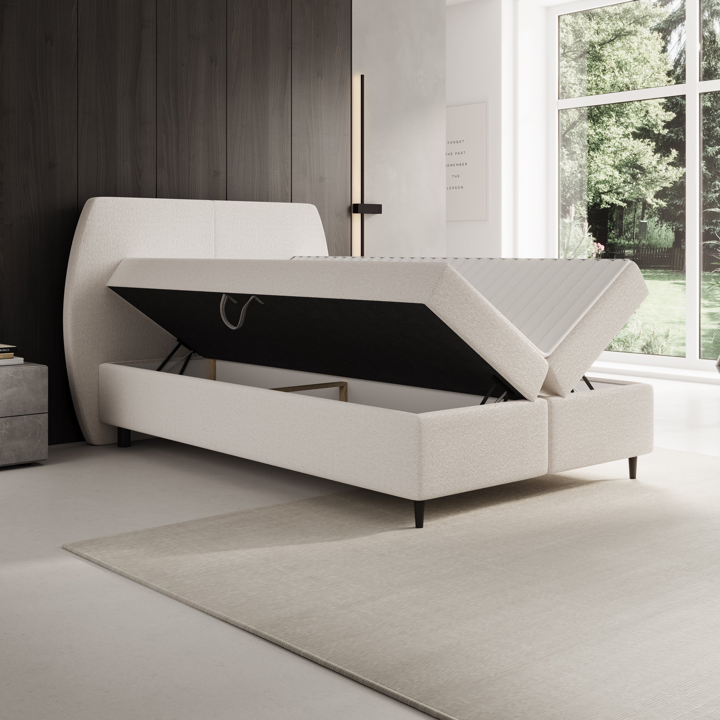 Marvella - Boxspring met opbergruimte - Stof beige - 140x200 cm
