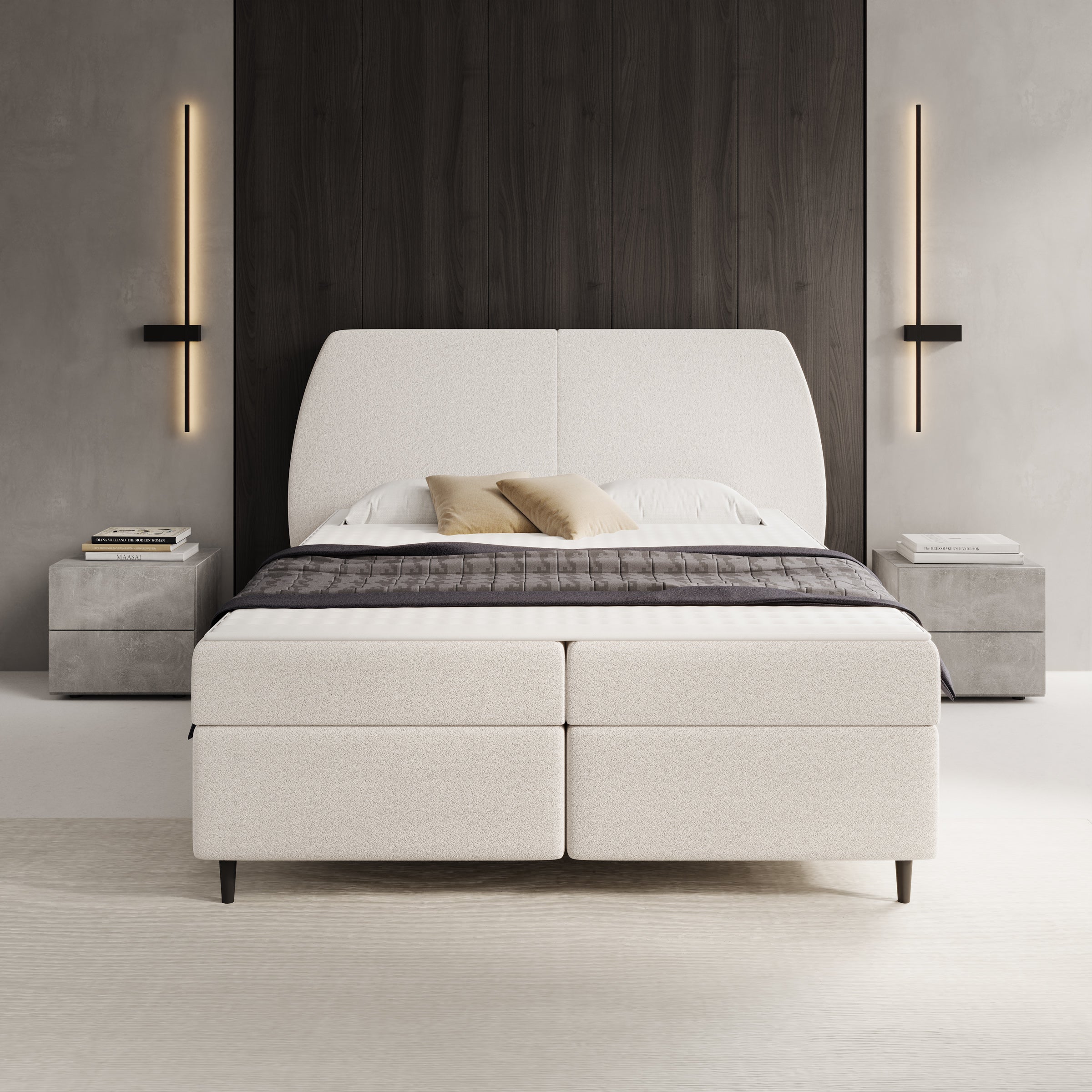 Marvella - Boxspring met opbergruimte - Stof beige - 160x200 cm