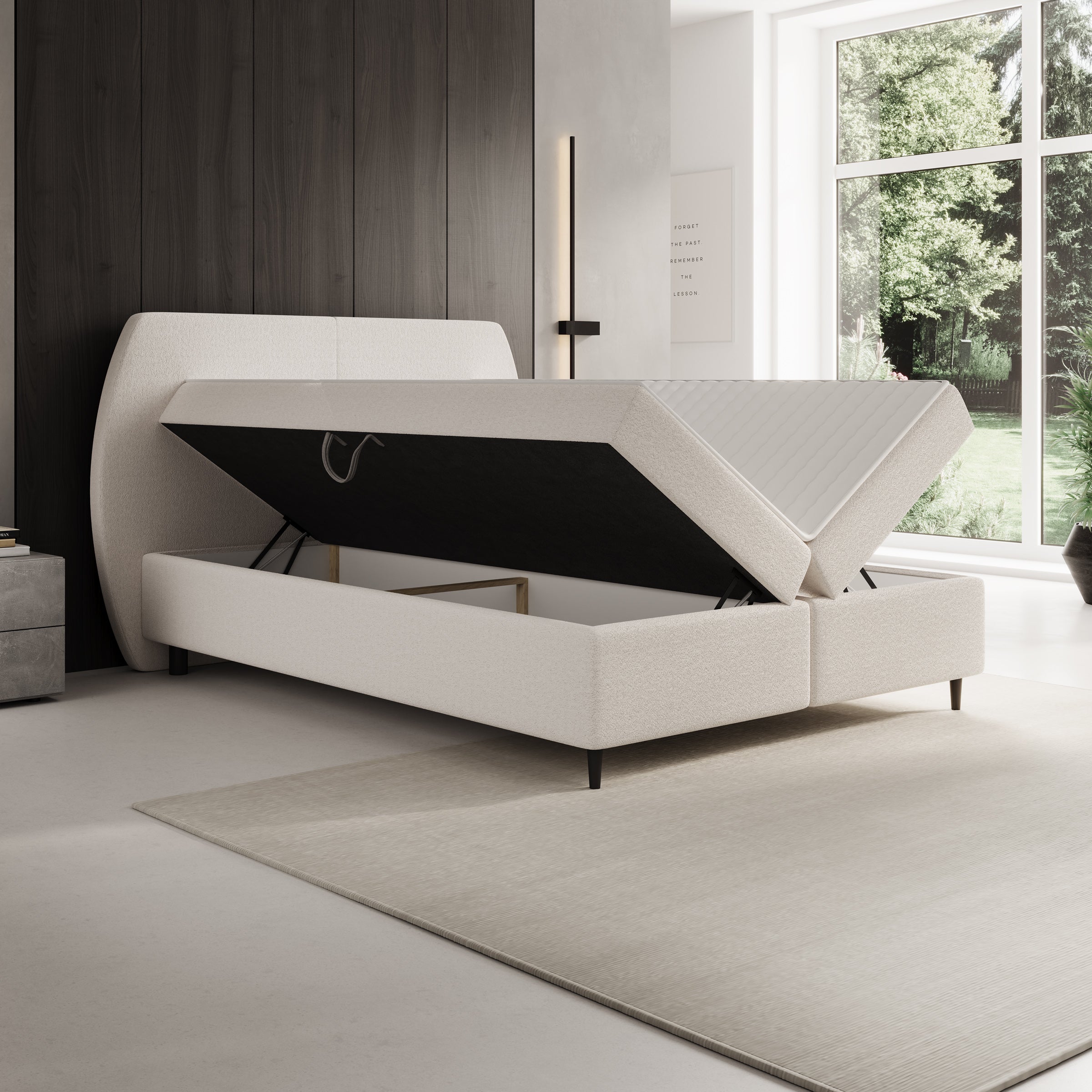 Marvella - Boxspring met opbergruimte - Stof beige - 160x200 cm