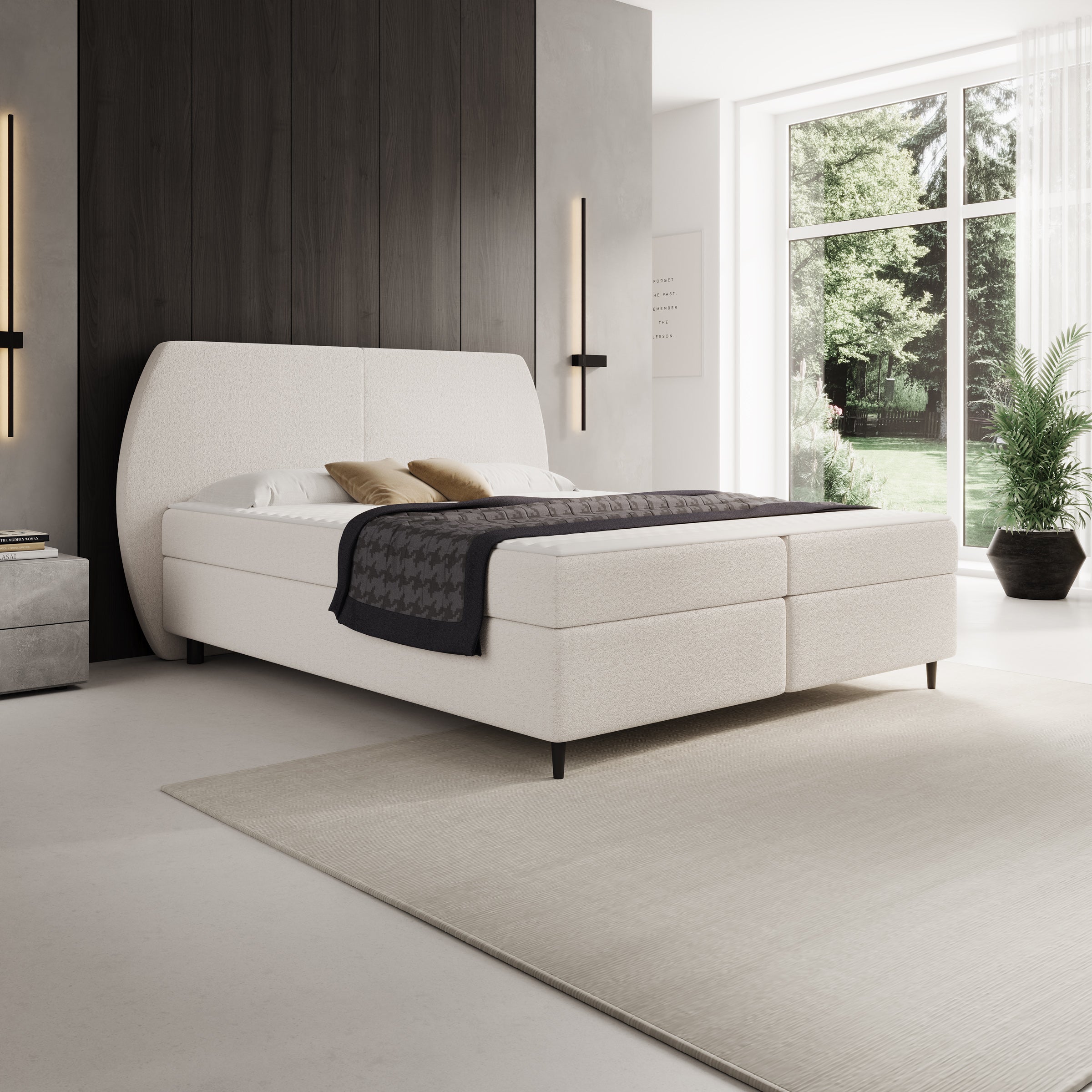 Marvella - Boxspring met opbergruimte - Stof beige - 180x200 cm