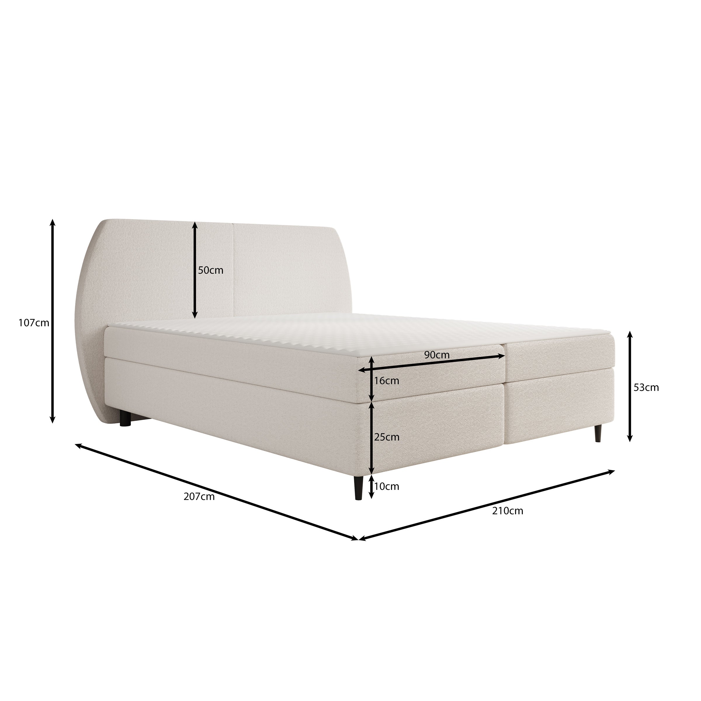 Marvella - Boxspring met opbergruimte - Stof beige - 180x200 cm