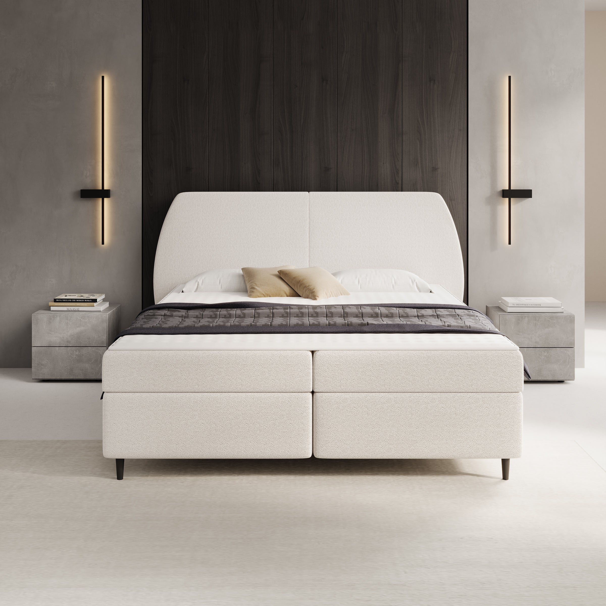 Marvella - Boxspring met opbergruimte - Stof beige - 180x200 cm