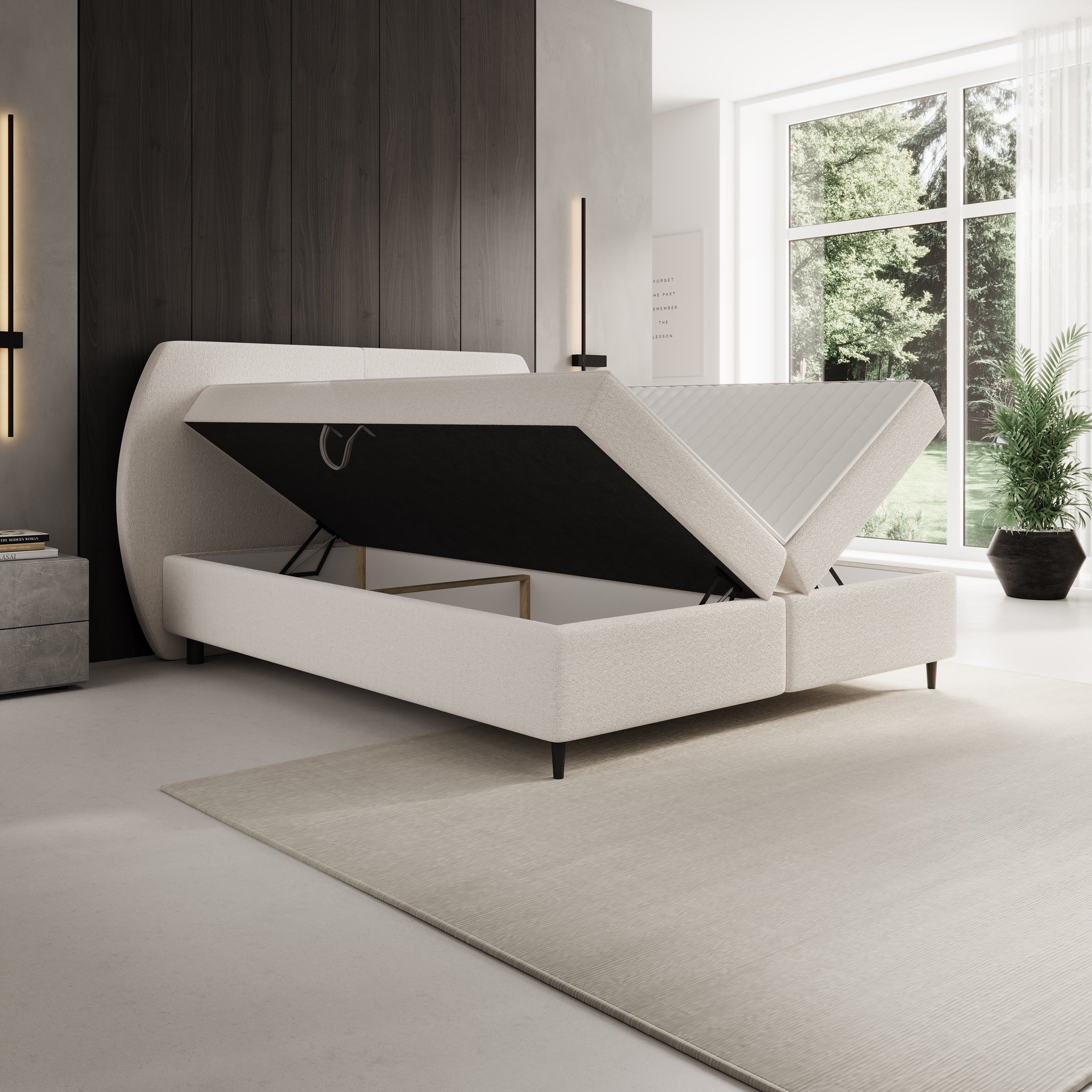Marvella - Boxspring met opbergruimte - Stof beige - 180x200 cm