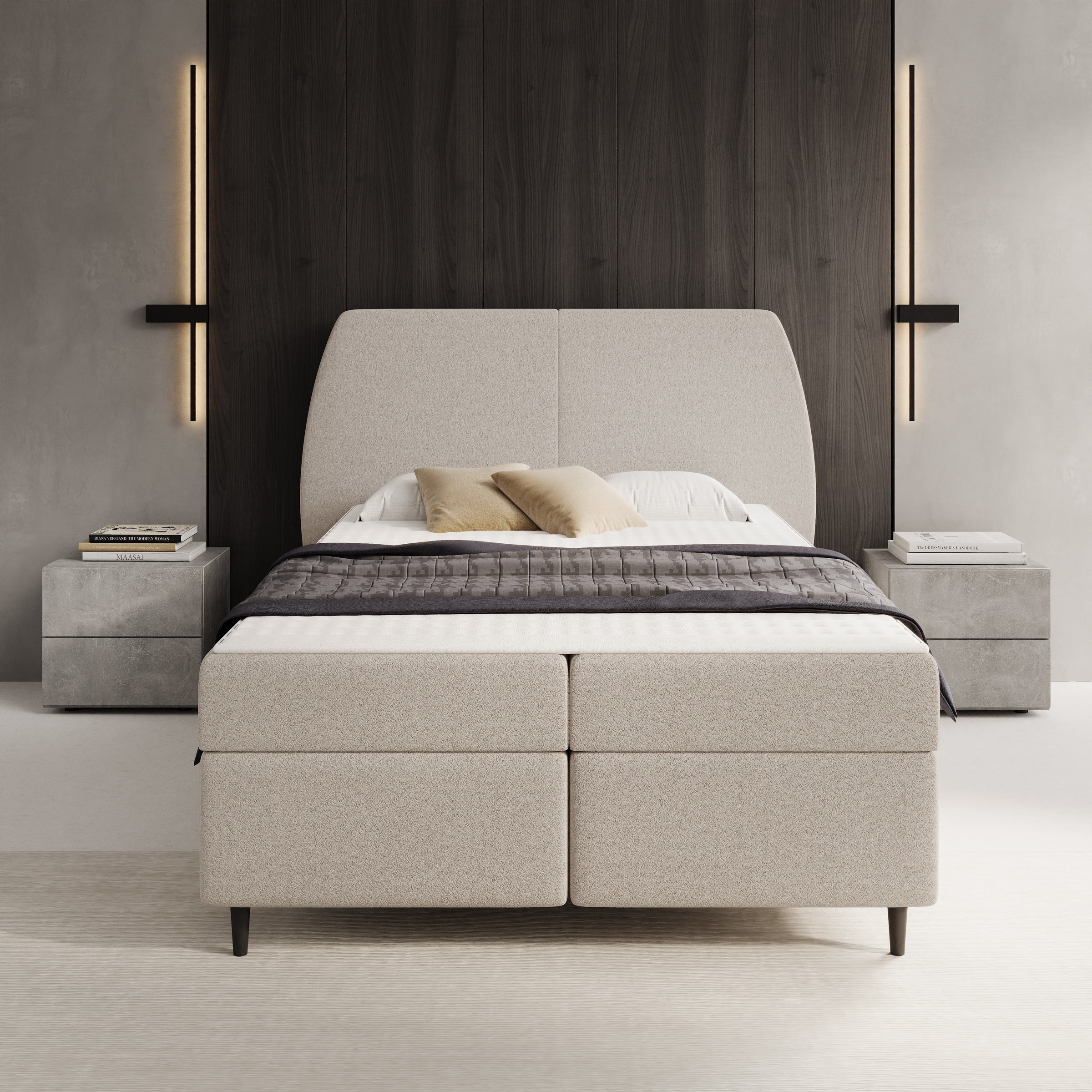 Marvella - Boxspring met opbergruimte - Stof taupe - 140x200