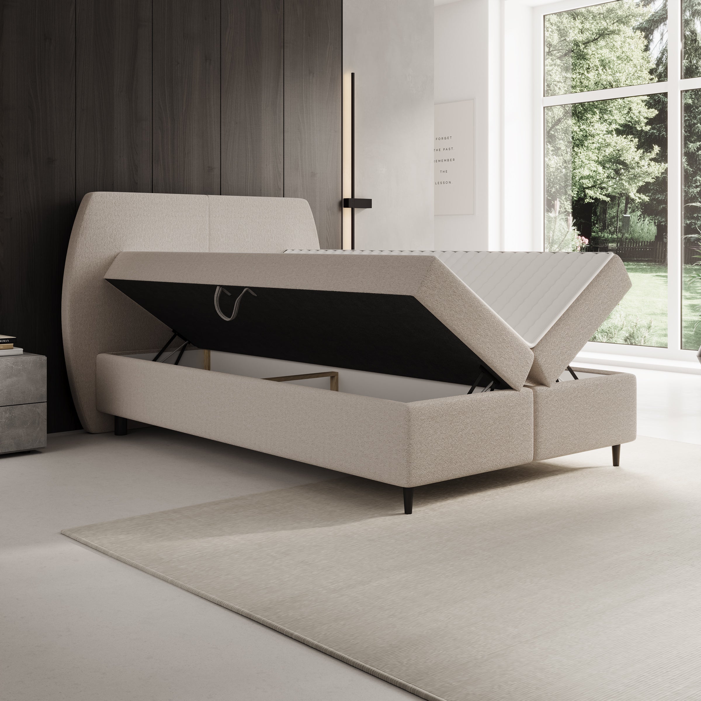 Marvella - Boxspring met opbergruimte - Stof taupe - 140x200