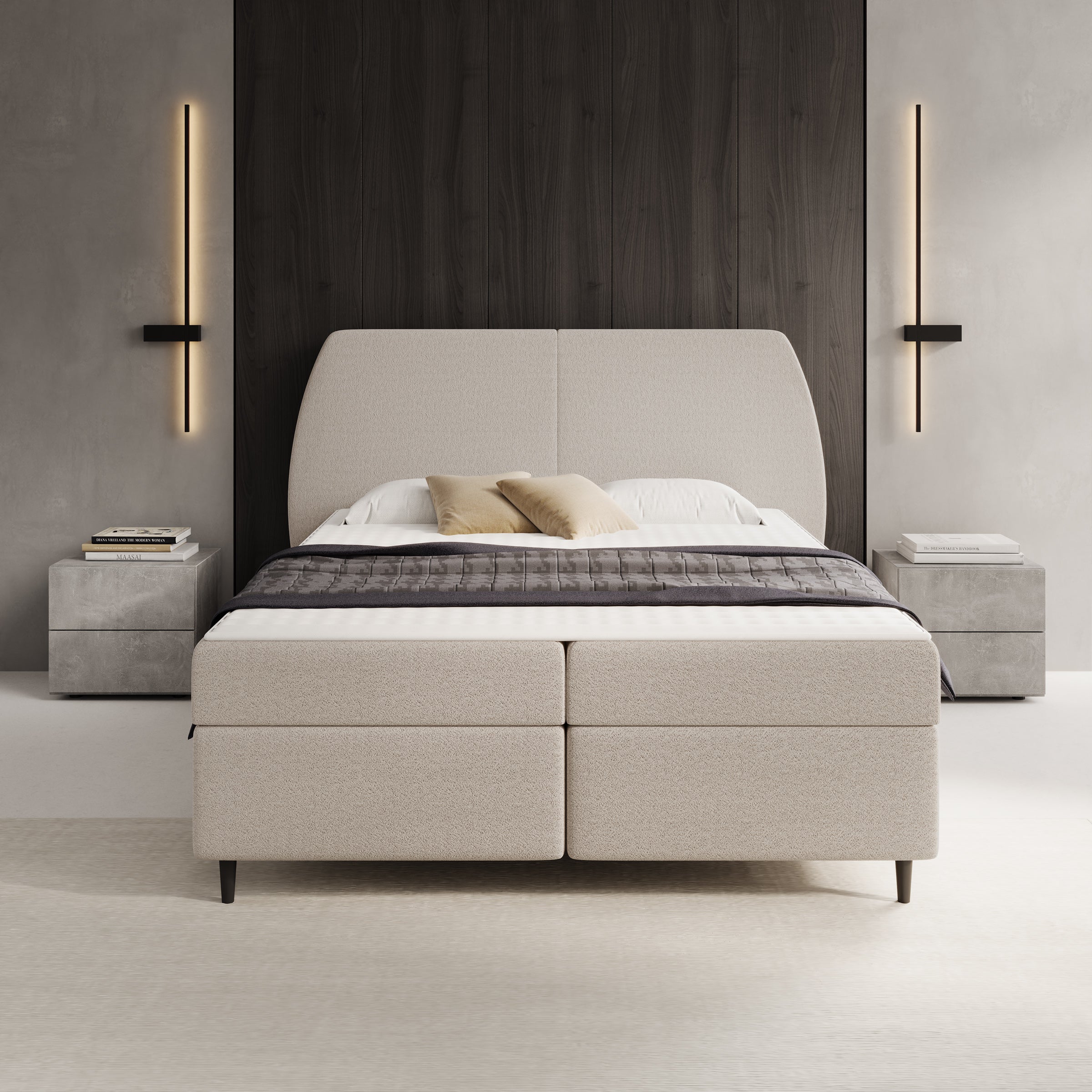 Marvella - Boxspring met opbergruimte - Stof taupe - 160x200